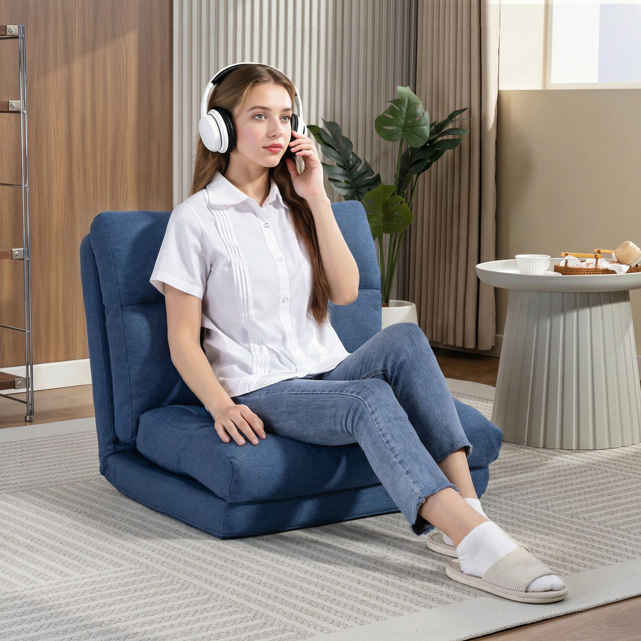 HOMCOM Bodenkissen 3 in 1 Schlafsessel klappbar Schlafsofa mit Bettfunktion, 6-fach verstellbar, 3-in-1, 3-fach klappbar