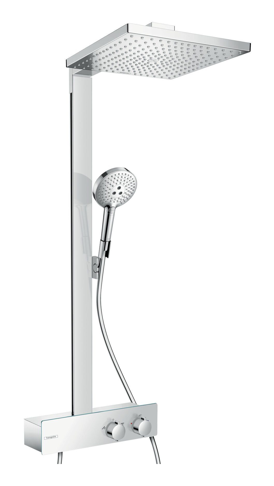 hansgrohe Duschsystem Raindance E Showerpipe, Höhe 106.6 cm, 1 Strahlart(en), 300 1jet EcoSmart 9 l/min mit ShowerTablet 350 EcoSmart Chrom