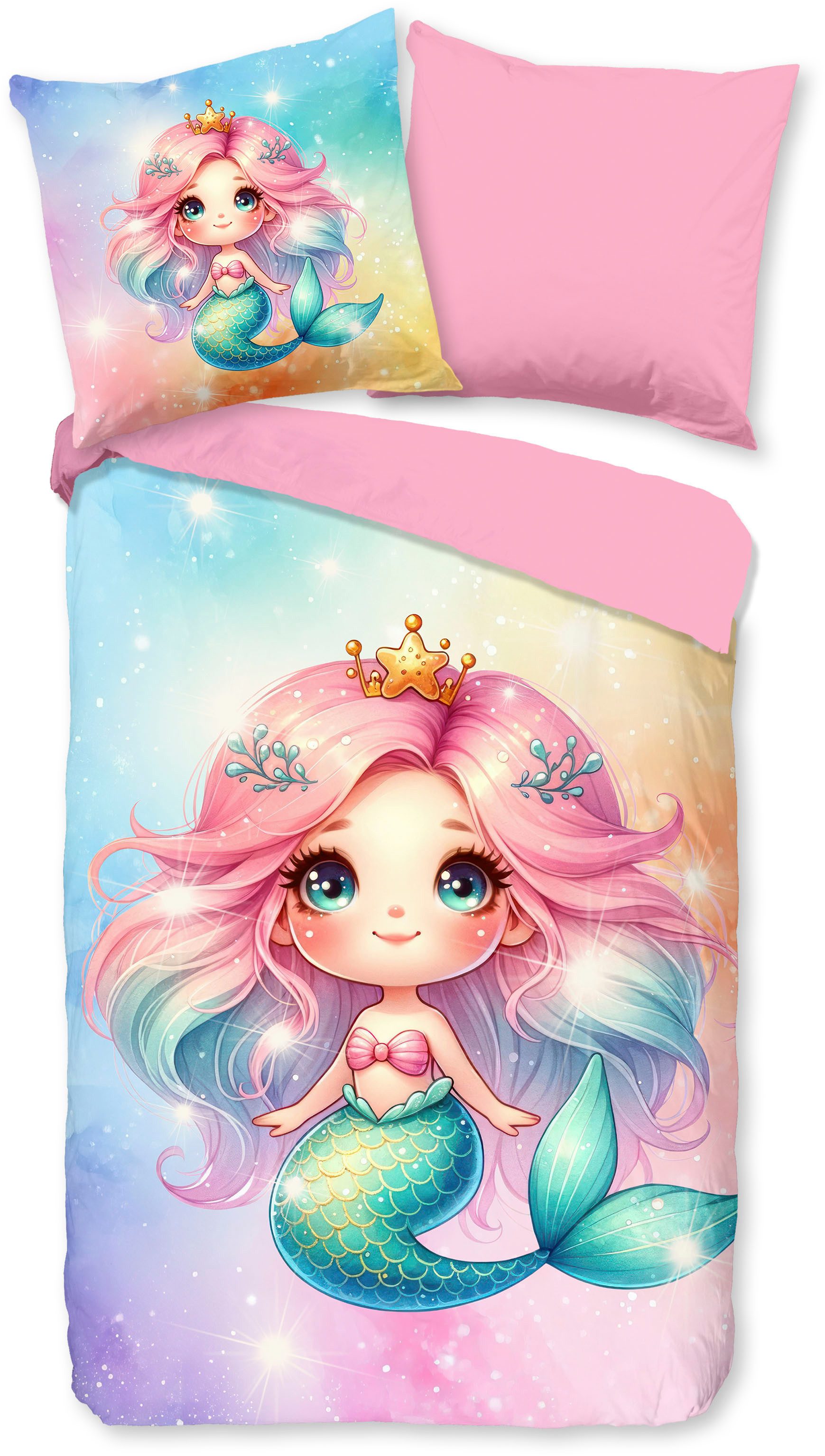PURE luxury collection Kinderbettwäsche Zia, Microfaser, 2 teilig, Mikrofaser, 135x200, 2 Teilig, Wendeoptik, Mädchen, Meerjungfrau – Bild 2 von 5