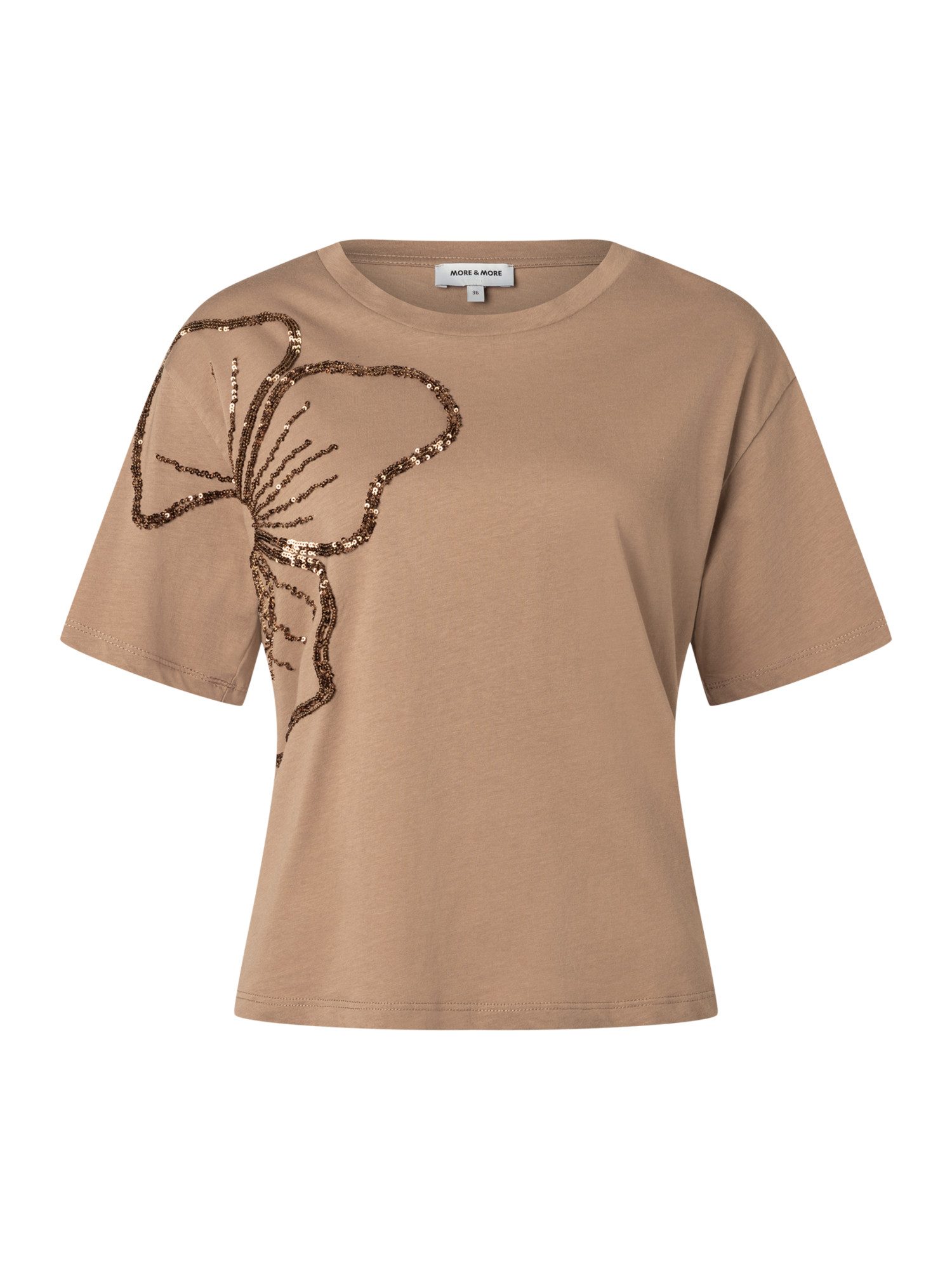 MORE&MORE Kurzarmshirt edles Kurzarmshirt, Pailletten-Blume