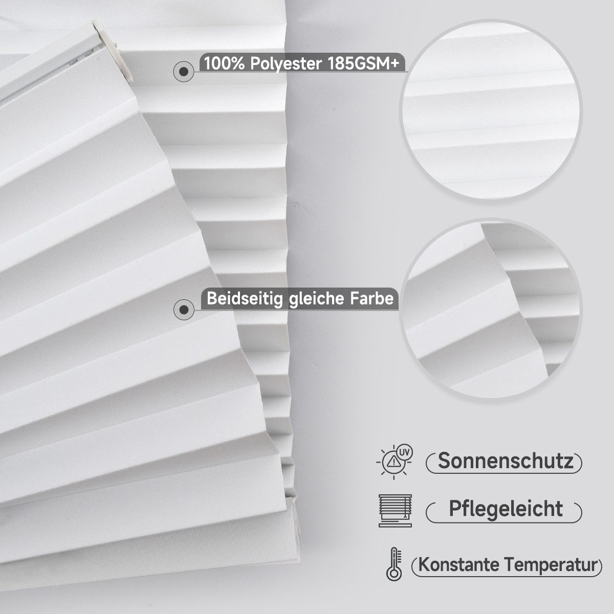 Sekey Plissee 100% Verdunkelung Plissee ohne Bohren Klemmfix Faltrollo Lichtschutz, verdunkelnd, Klemmfix, Weiß, 100% Verdunkelnd, Blickdicht, verspannt, inkl.  – Bild 5 von 5
