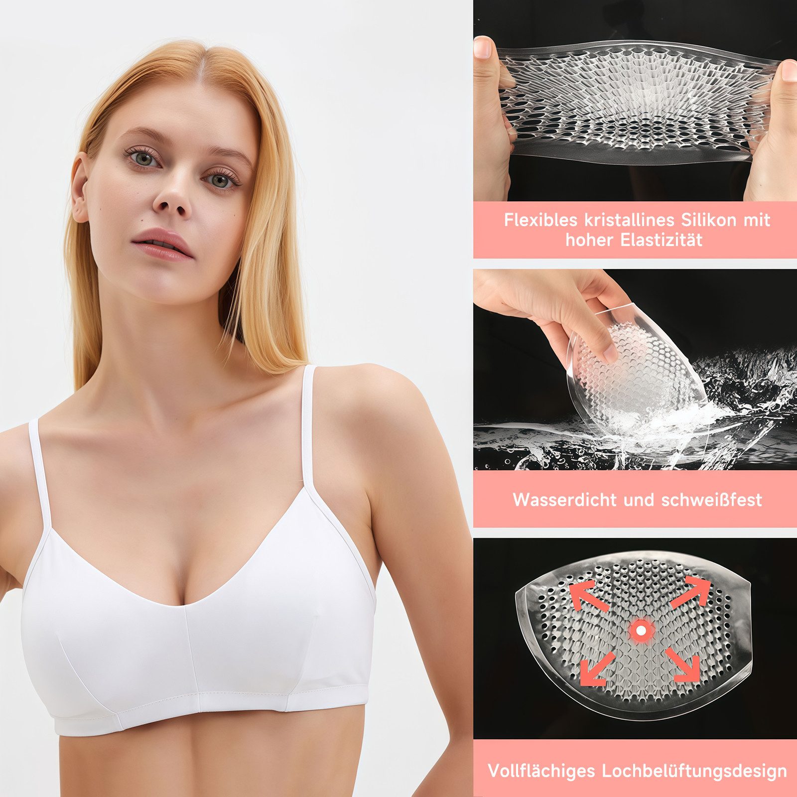 MOPUEA BH-Einlagen 1 Paar Silikon Push Up BH Pad, Push-Up-Einlagen für A- bis C-Becher (Wasserdichte Push-Up-BH-Polster aus Transparentem Gel für Badeanzug, 2 Paar), Atmungsaktive BH-Einlagen Wiederverwendbare Brustvergrößerer