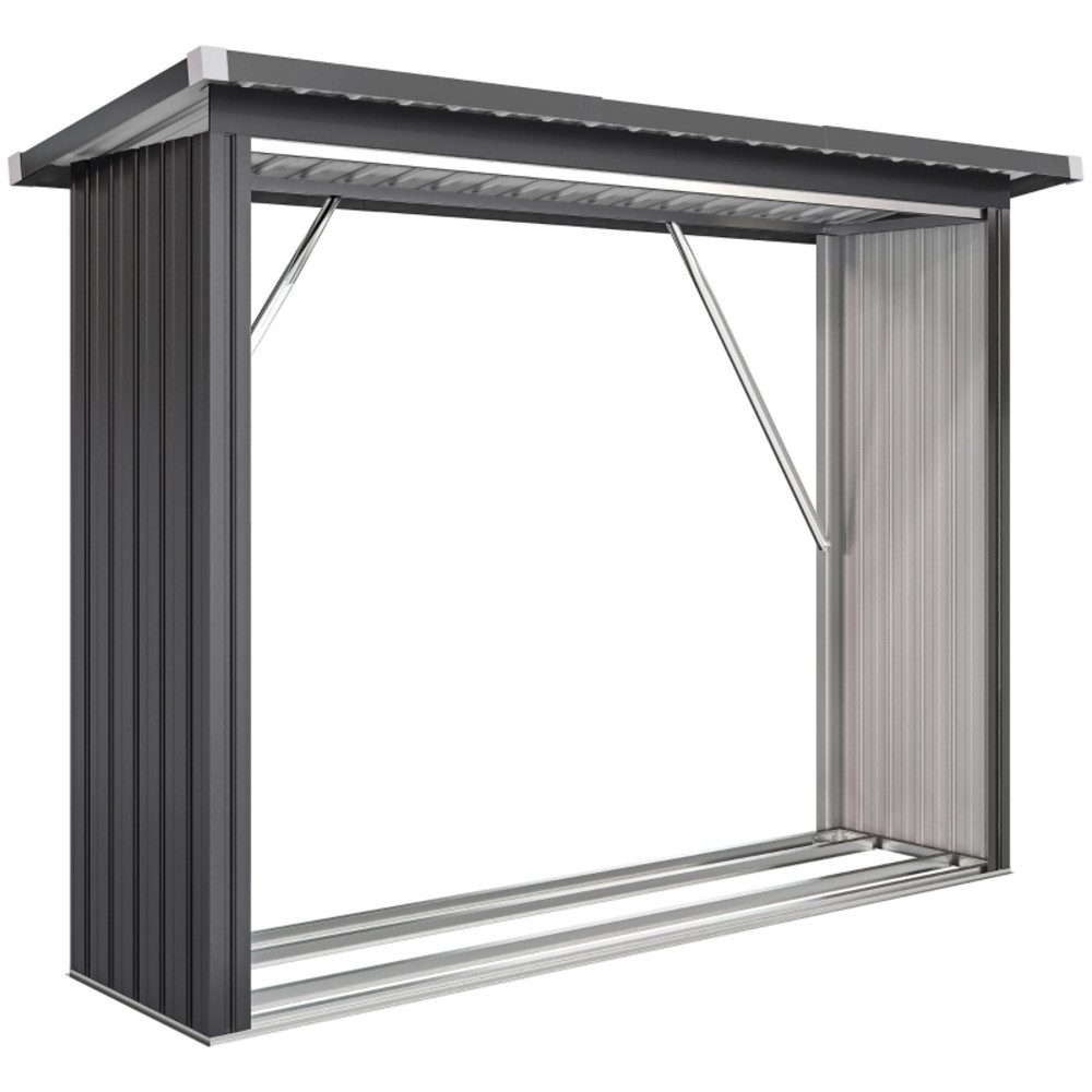 CHICFURN Kaminholzregal Feuerholzunterstand mit erhöhtem Boden & Schrägdach, BxTxH:213x66.5x150 cm, (Packung, 1-St., Brennholzschuppen 213x66,5x150cm in Dunkelgrau aus Stahl), Praktische Lagerung für Kaminholz auf Terrasse & Garten