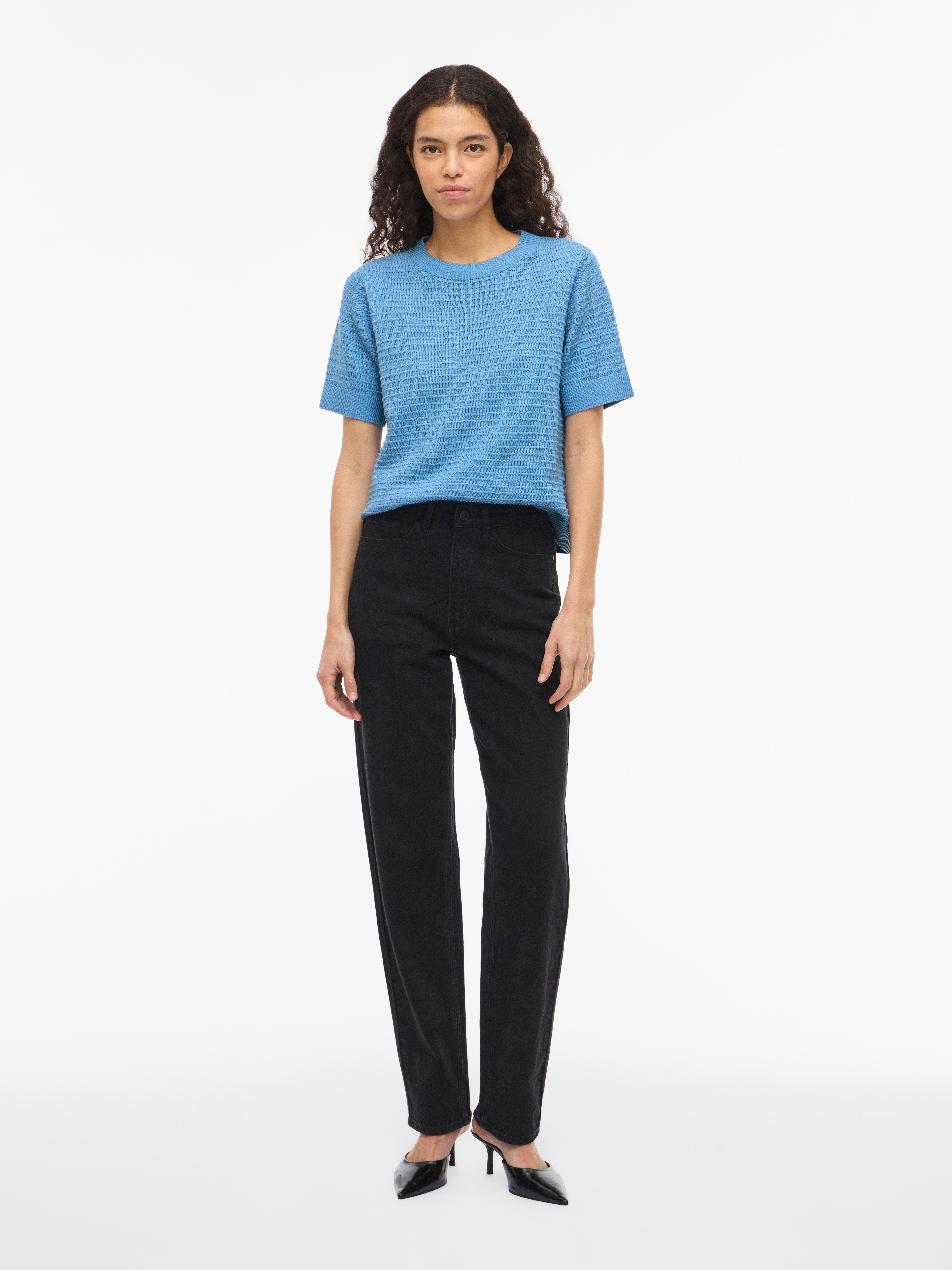 Vila Kurzarmpullover VILOLLO O-NECK S/S DETAIL KNIT TOP- NOOS – Bild 5 von 5