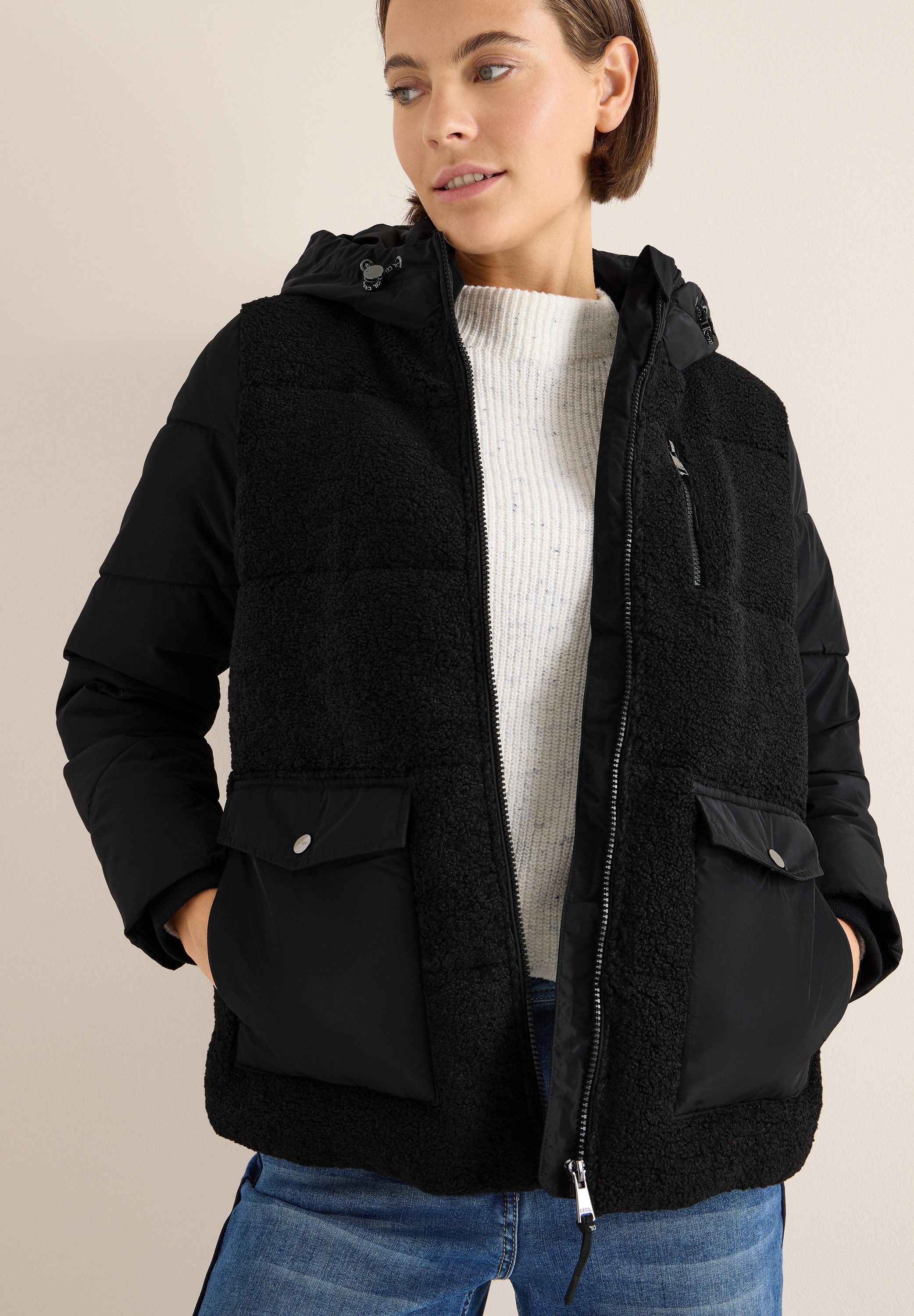 CECIL Fellimitatjacke mit Kapuze