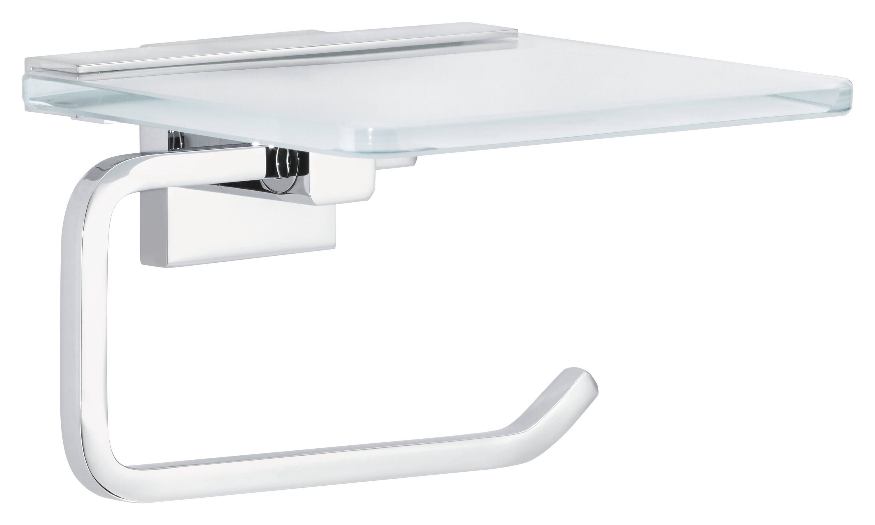 tesa Toilettenpapierhalter DELUXXE WC-Rollenhalter ohne Bohren - 10,1 cm : 16,0 cm : 13,9 cm (Packung, 1-St., inkl. Klebelösung), selbstklebender WC-Rollenhalter - chrom - silber glänzend