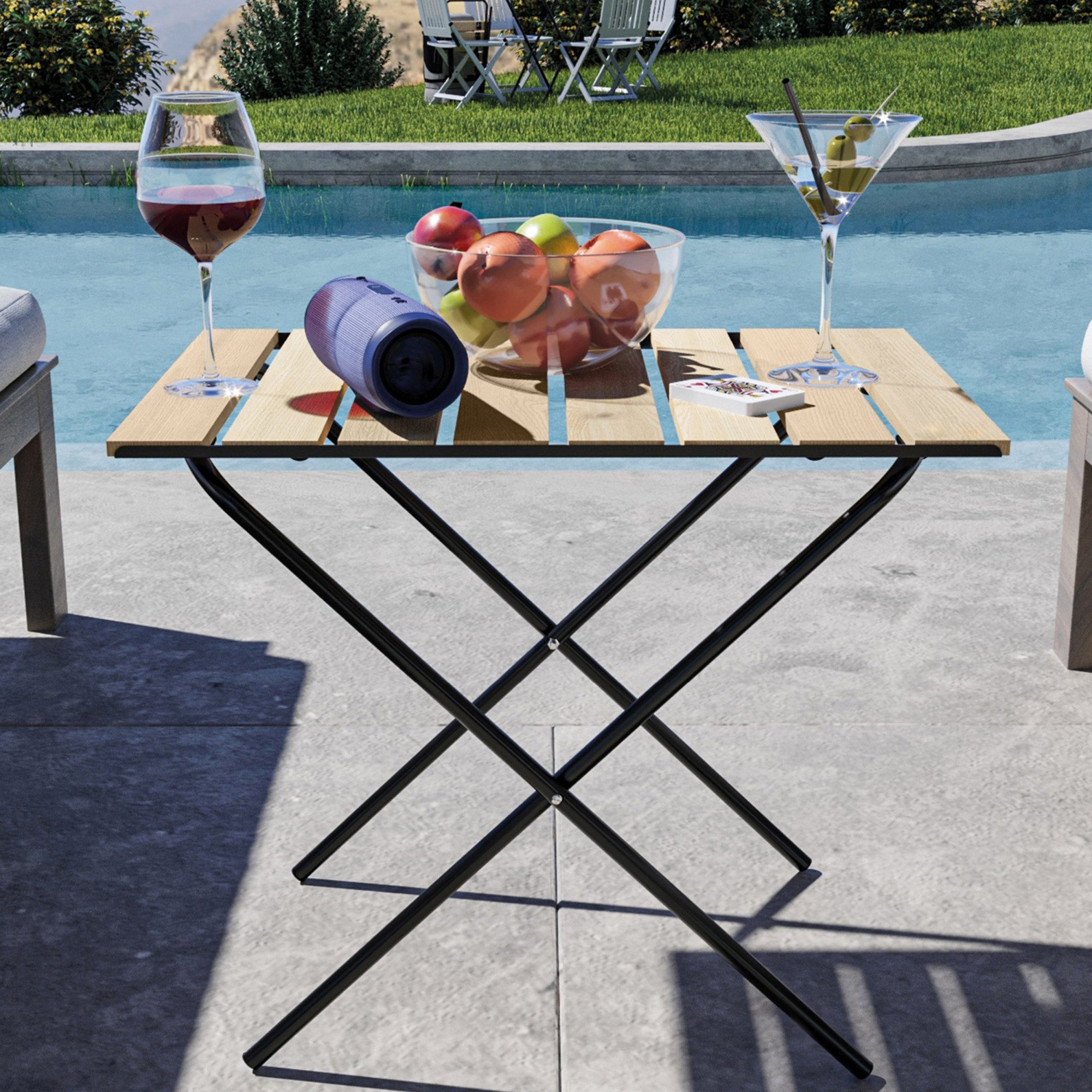 en.casa Klapptisch, »Cavallino« Metall Holz 60 x 40 x 57 cm Natur
