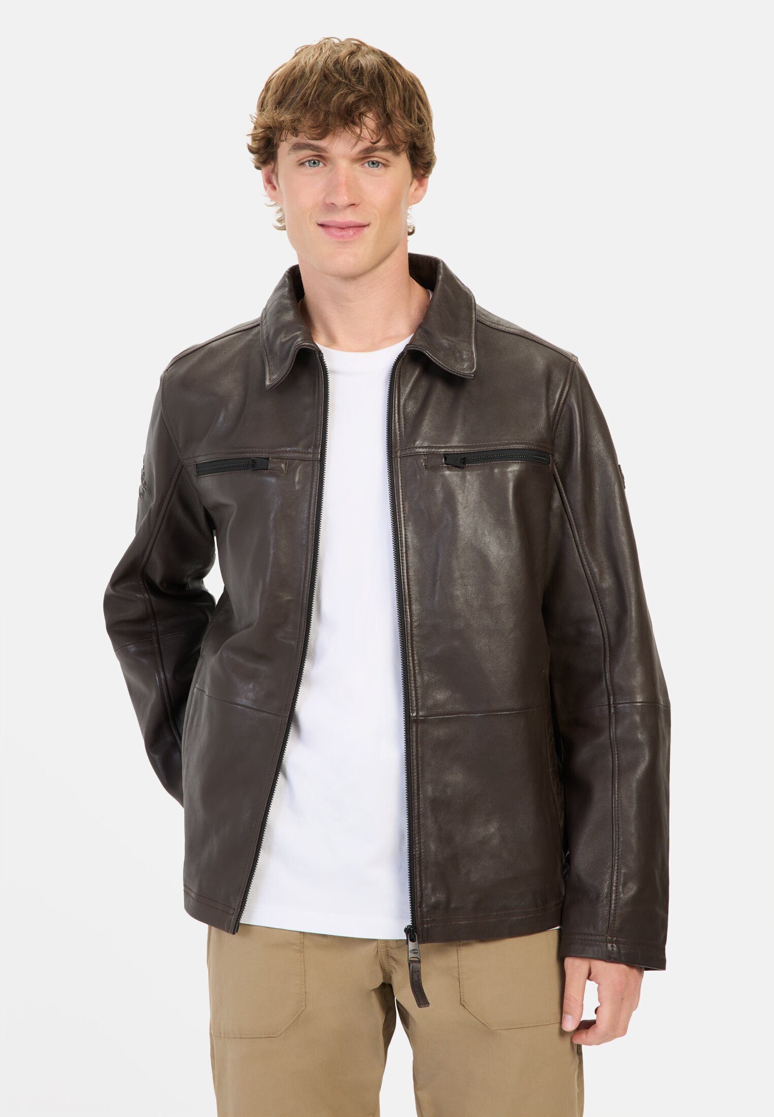 camel active Lederjacke mit Hemdkragen