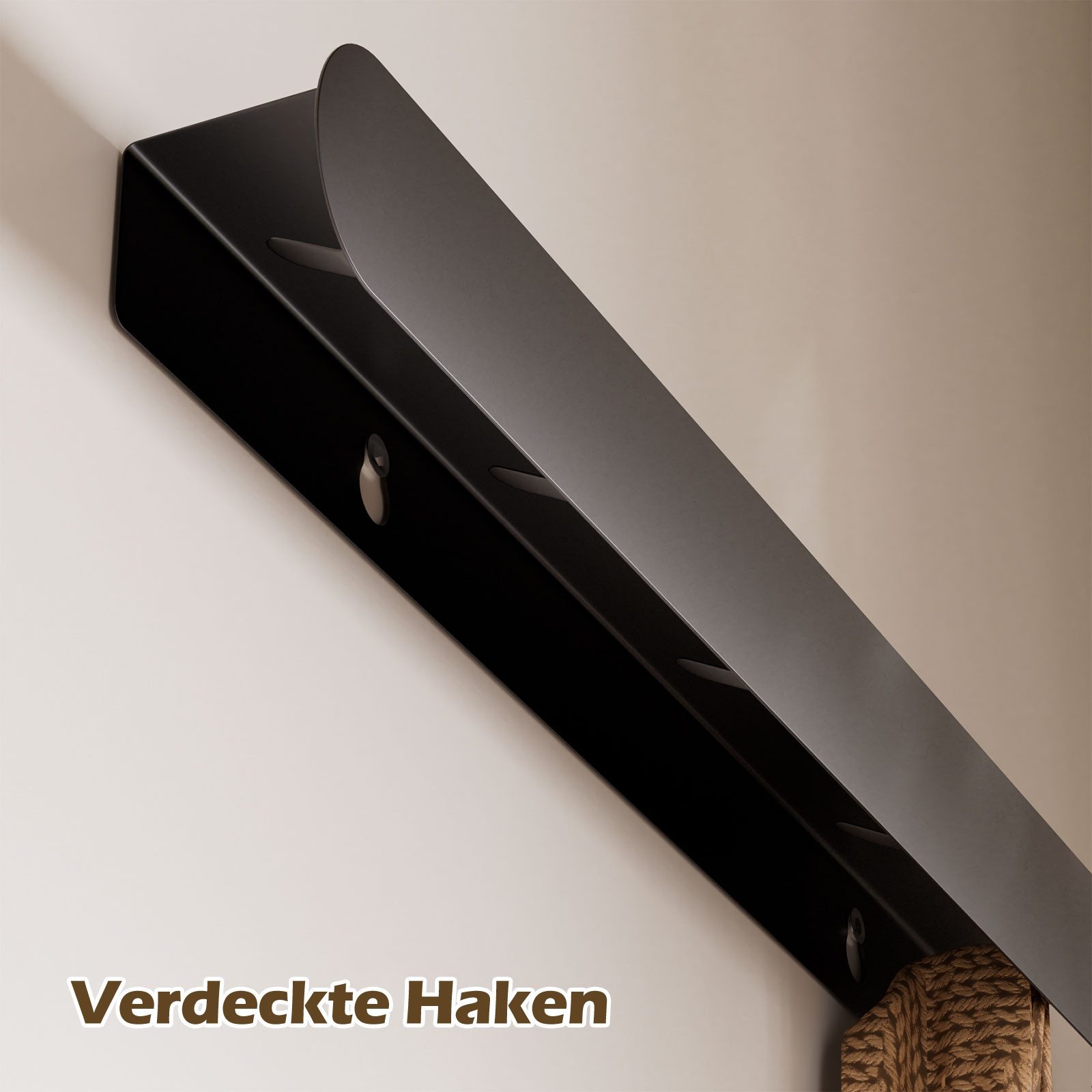 Yorbay Wandgarderobe mit Ablagebrett, Garderobenleiste aus Metall, 6 verdeckte Garderobenhaken