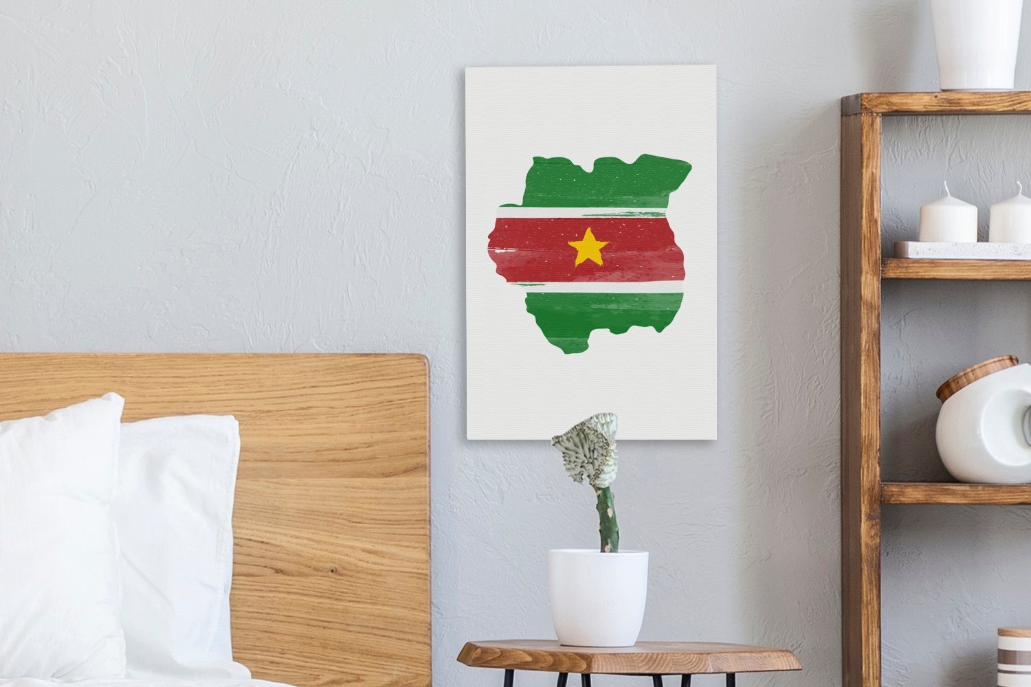 Karte bespannt St), mit cm Suriname, (1 fertig Leinwandbild Zackenaufhänger, Flagge Leinwandbild 20x30 Gemälde, OneMillionCanvasses® inkl.