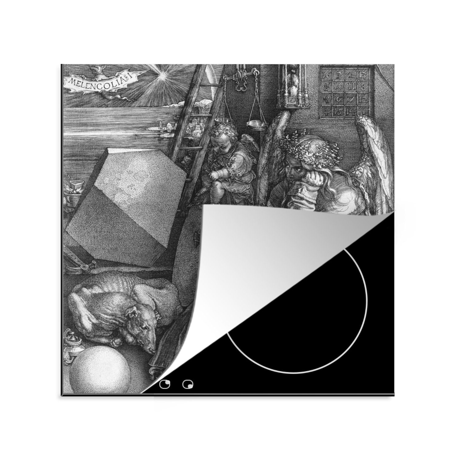 MuchoWow Herdblende-/Abdeckplatte Melancholie I - Albrecht Dürer, Vinyl, (1 tlg), 78x78 cm, Ceranfeldabdeckung, Arbeitsplatte für küche