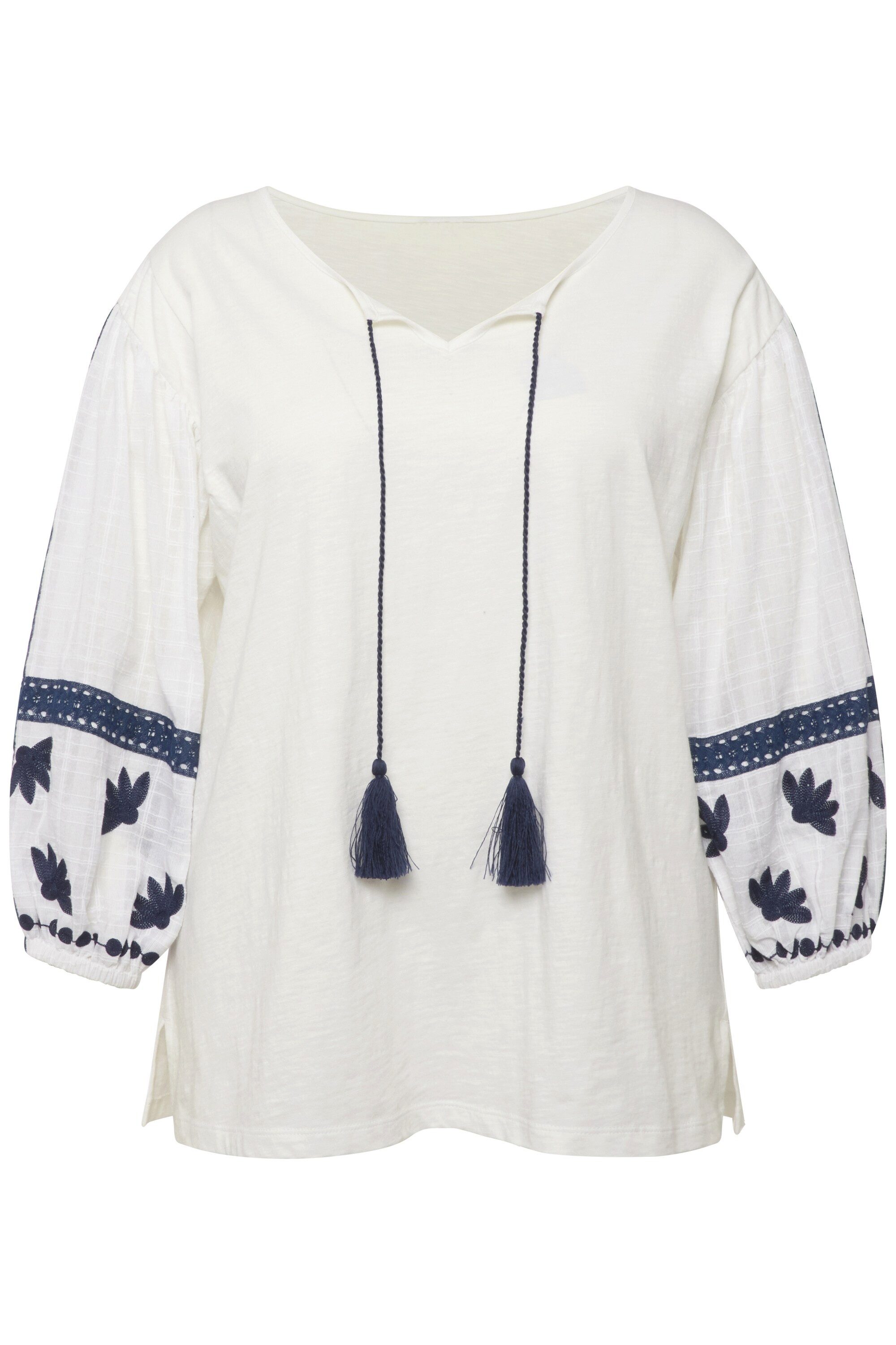 Ulla Popken Druckbluse Bluse Stickerei Tunika-Ausschnitt günstig online kaufen