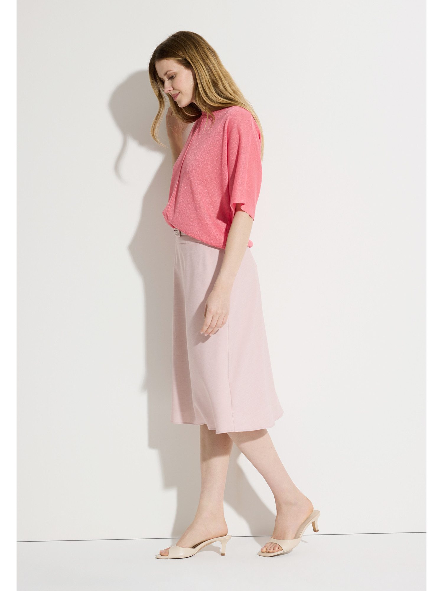 MORE&MORE Strickpullover dezent glänzender Kurzarmpullover