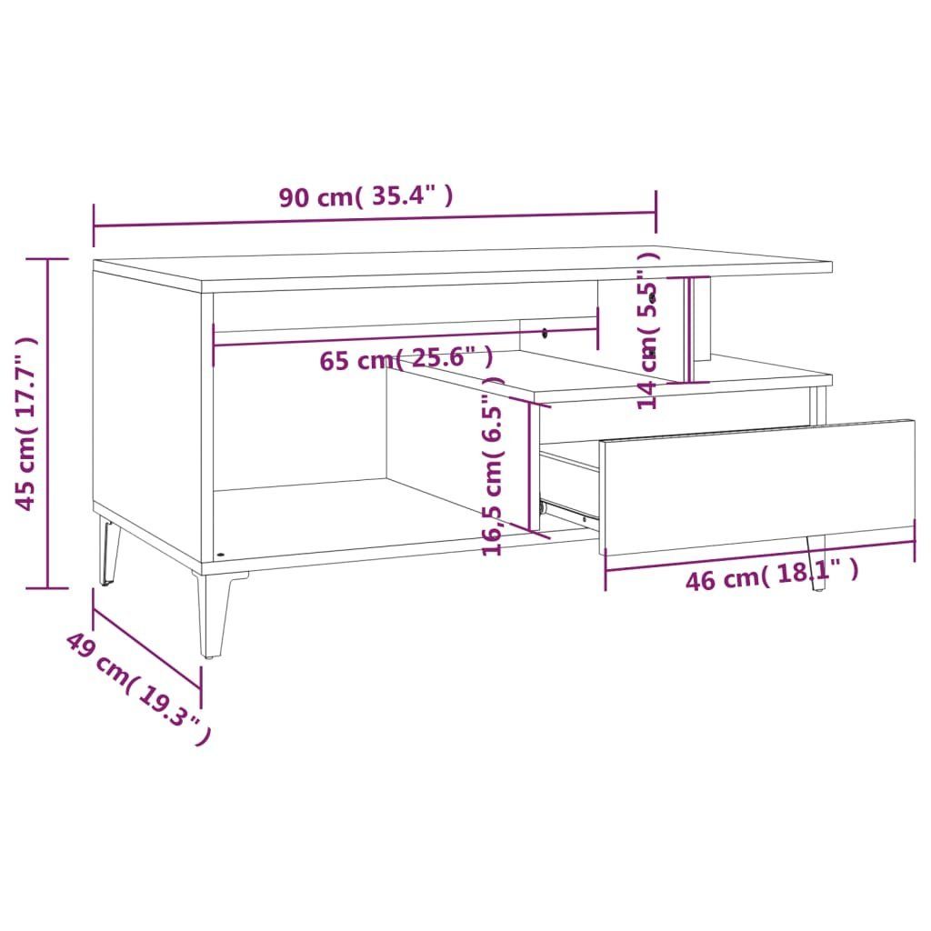 Couchtisch | Holzwerkstoff vidaXL 90x49x45 Couchtisch Eiche Sonoma-Eiche Eiche Sonoma (1-St) Sonoma cm