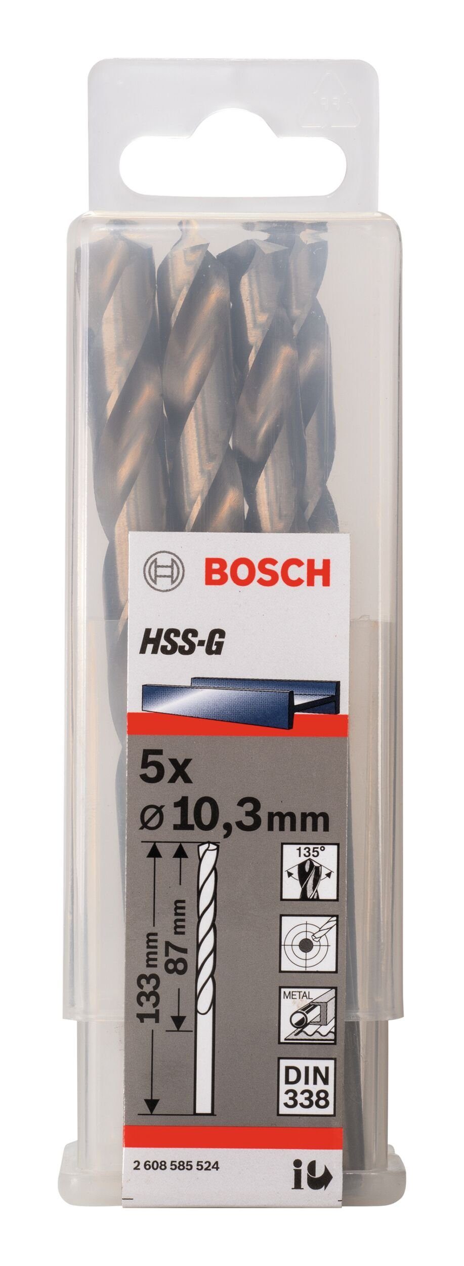 x 10,3 x Stück), mm 87 (5 Metallbohrer, - BOSCH 133 5er-Pack HSS-G 338) (DIN -