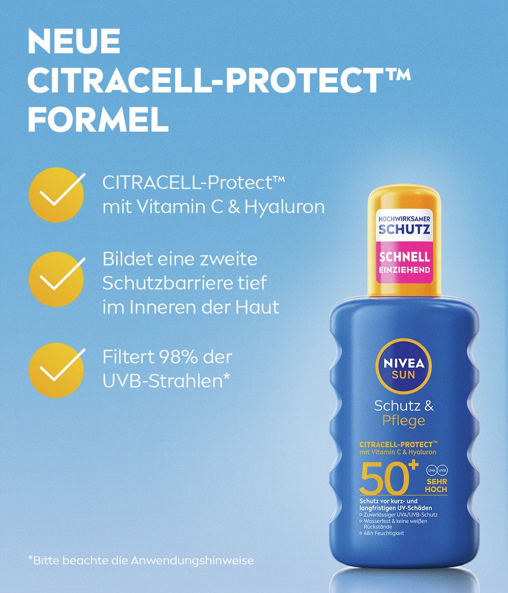Nivea Sun Sonnenschutzspray Schutz & Pflege Sonnenspray LSF 50+ 200ml, 1-tlg.