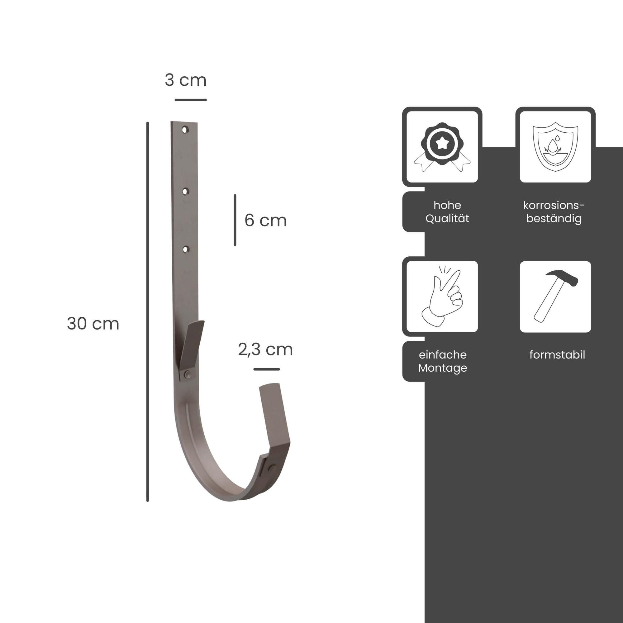 Zambelli Dachrinne, Dachrinnenhalter verzinkt 333/6 teilig Kupferbraun Rinneneisen, 1-St., Rinnenhalter für Dachrinne halbrund, einfach montiert ohne löten