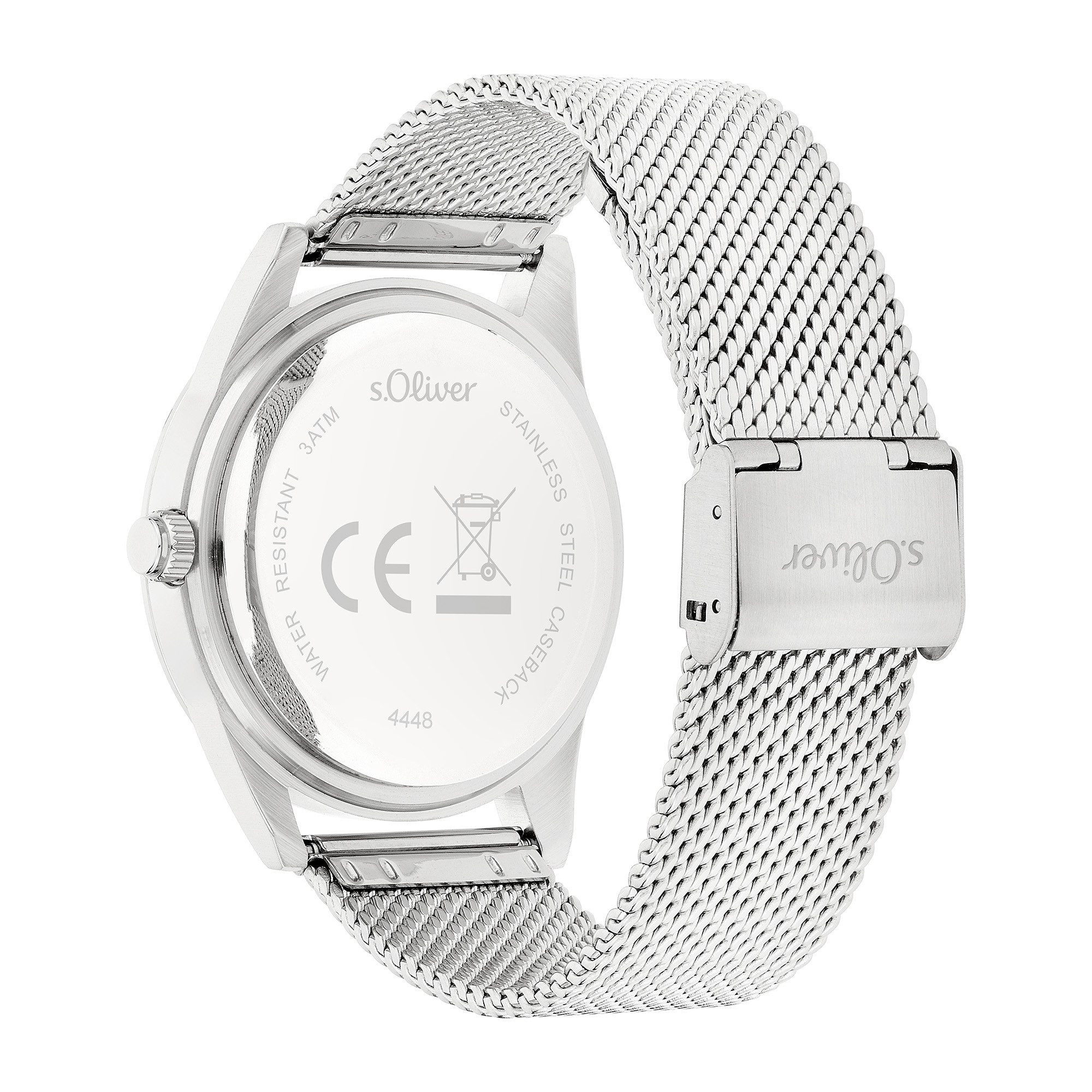 s.Oliver Multifunktionsuhr Round Basic SO-4448-MM, Quarzuhr, Armbanduhr, Herrenuhr, Edelstahlarmband, analog