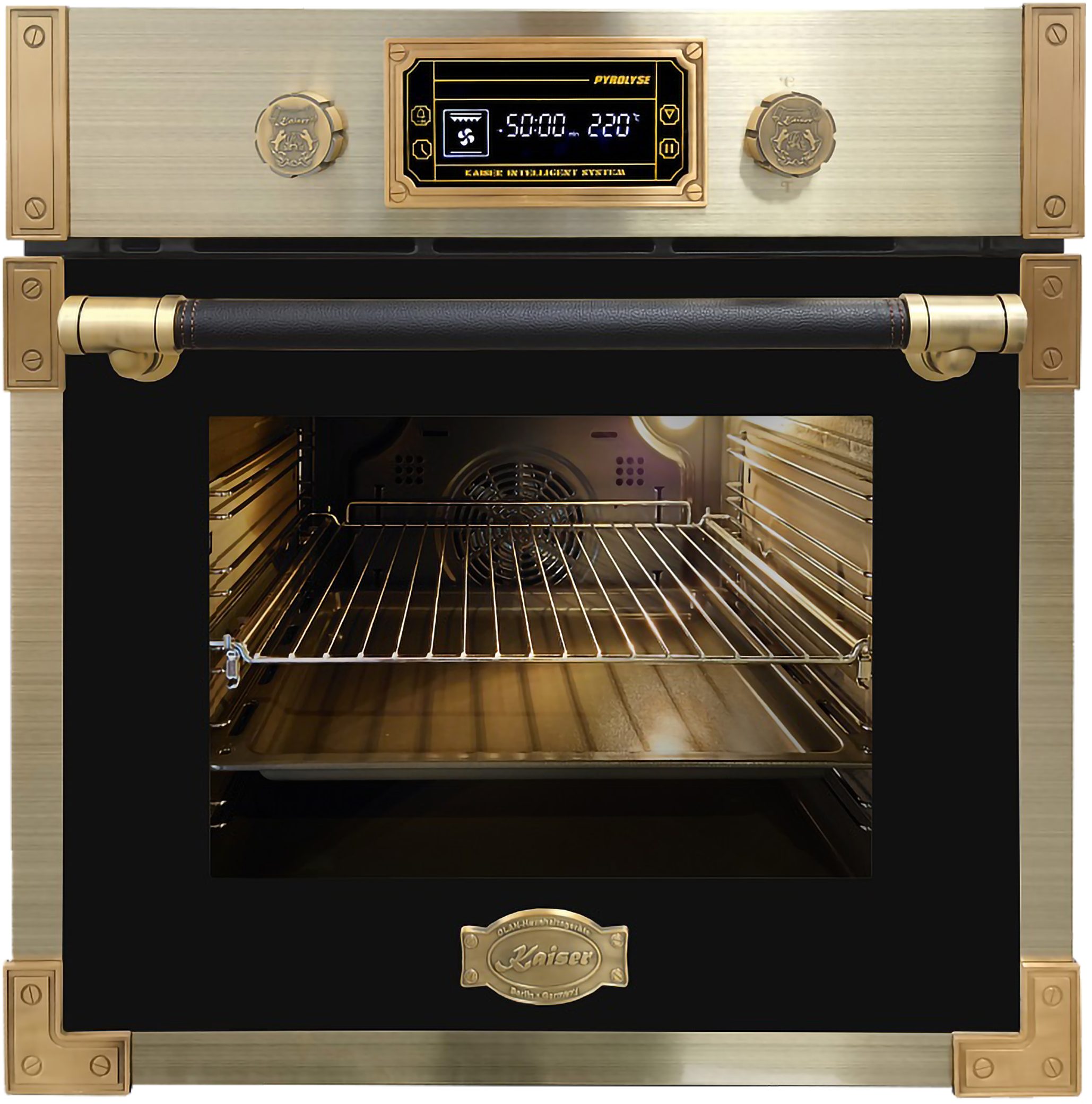 Kaiser Küchengeräte Backofen-Set Herd Set Autark Retro Pyrolyse Einbau Backofen 73L Anthrazitfarbiges Glas 60 cm+Induktionskochfeld 90 cm, FREE Zone, Autark, Scratch-Guard EH 6427 AD+KCT 9196 IEm, mit 1-fach-Teleskopauszug