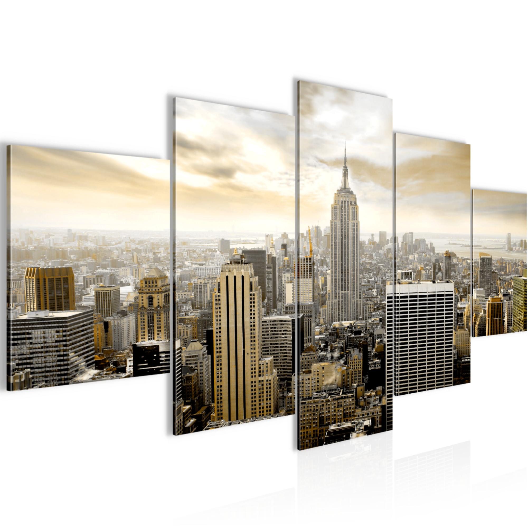 Runa Art Wandbild Bilder New York City 5 Teilig Wanddekoration Design Braun 603451a, 200L x 100B cm