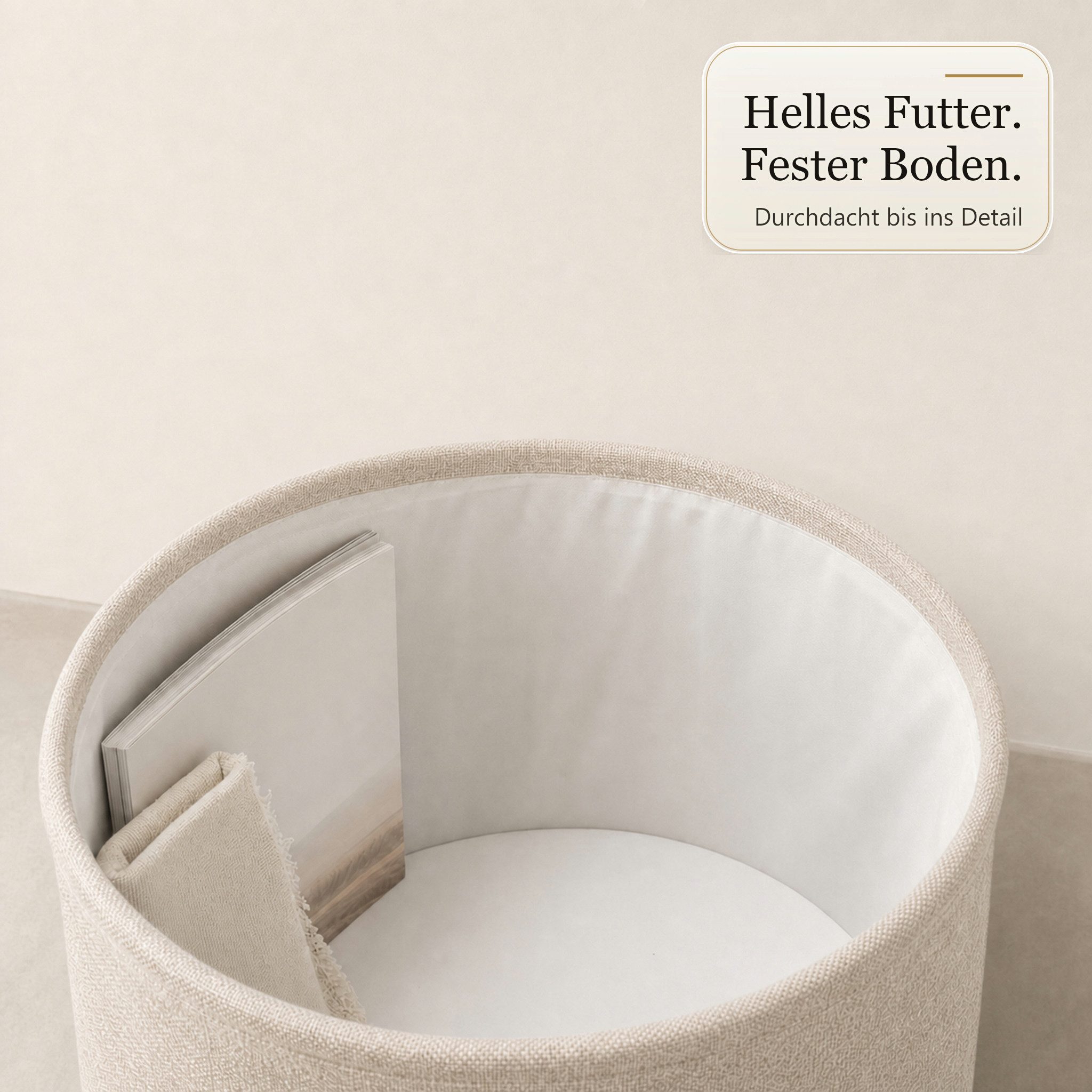 Floordirekt Beistelltisch Luca runder Sofatisch mit Stoffkorb Stauraum 45 cm 4 Farben, 2-in-1-Design – Bild 3 von 5