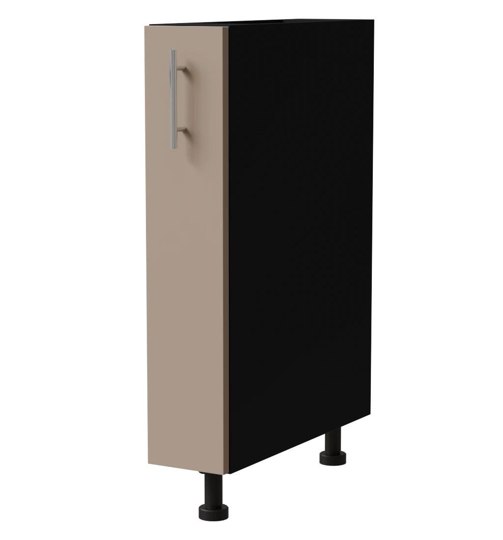 Feldmann-Wohnen Apothekerschrank Brerra (D15/kargo, 1 Türfront, innen 1 Korbauszug mit 2 Ablagen, 1-St., moderne Optik, lackierte Fronten, 15x50x82cm) schwarz / RAL 1019 graubeige matt / Korb rechts