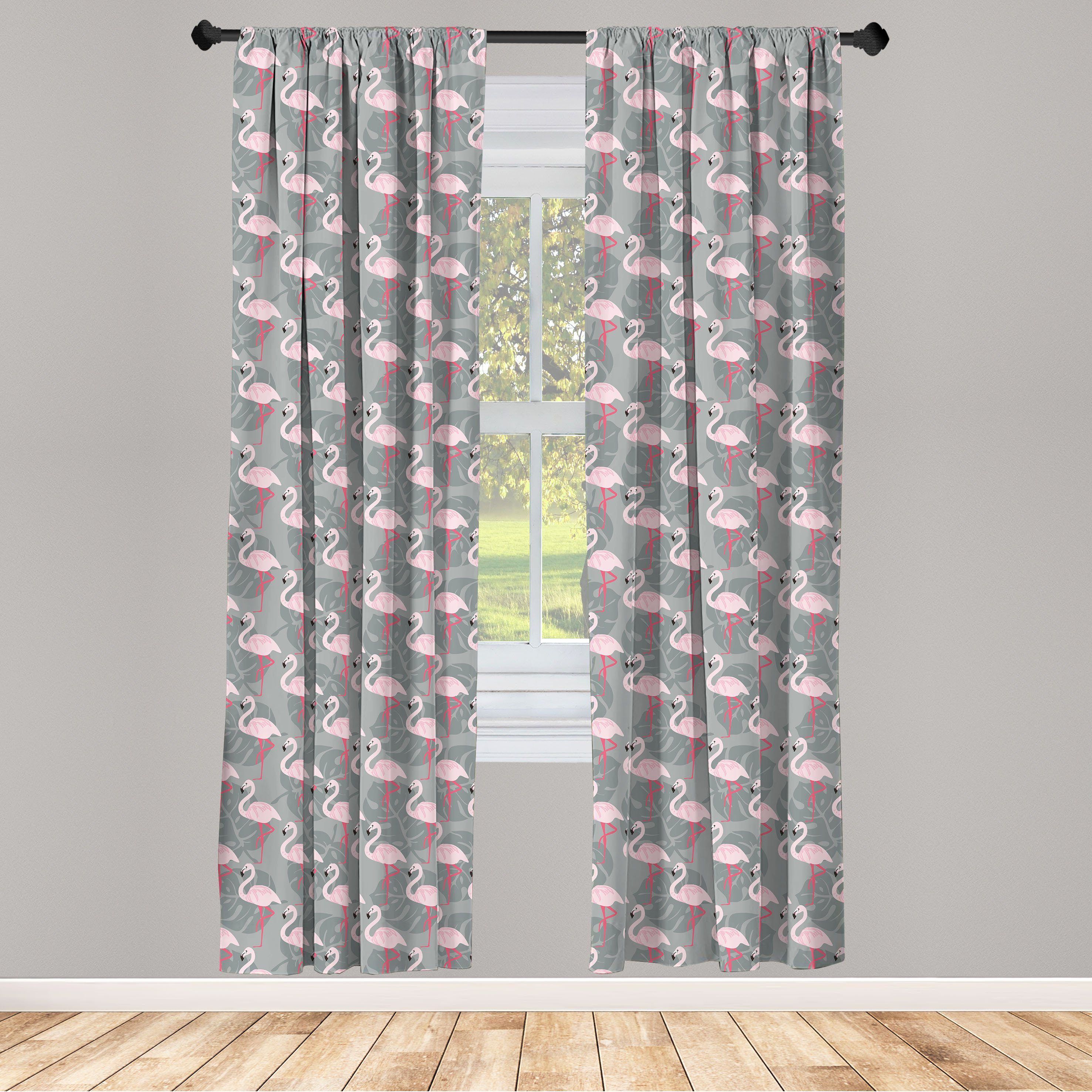 Gardine Vorhang für Wohnzimmer Schlafzimmer Dekor, Abakuhaus, Microfaser, Flamingo Baum-Blätter Wildlife