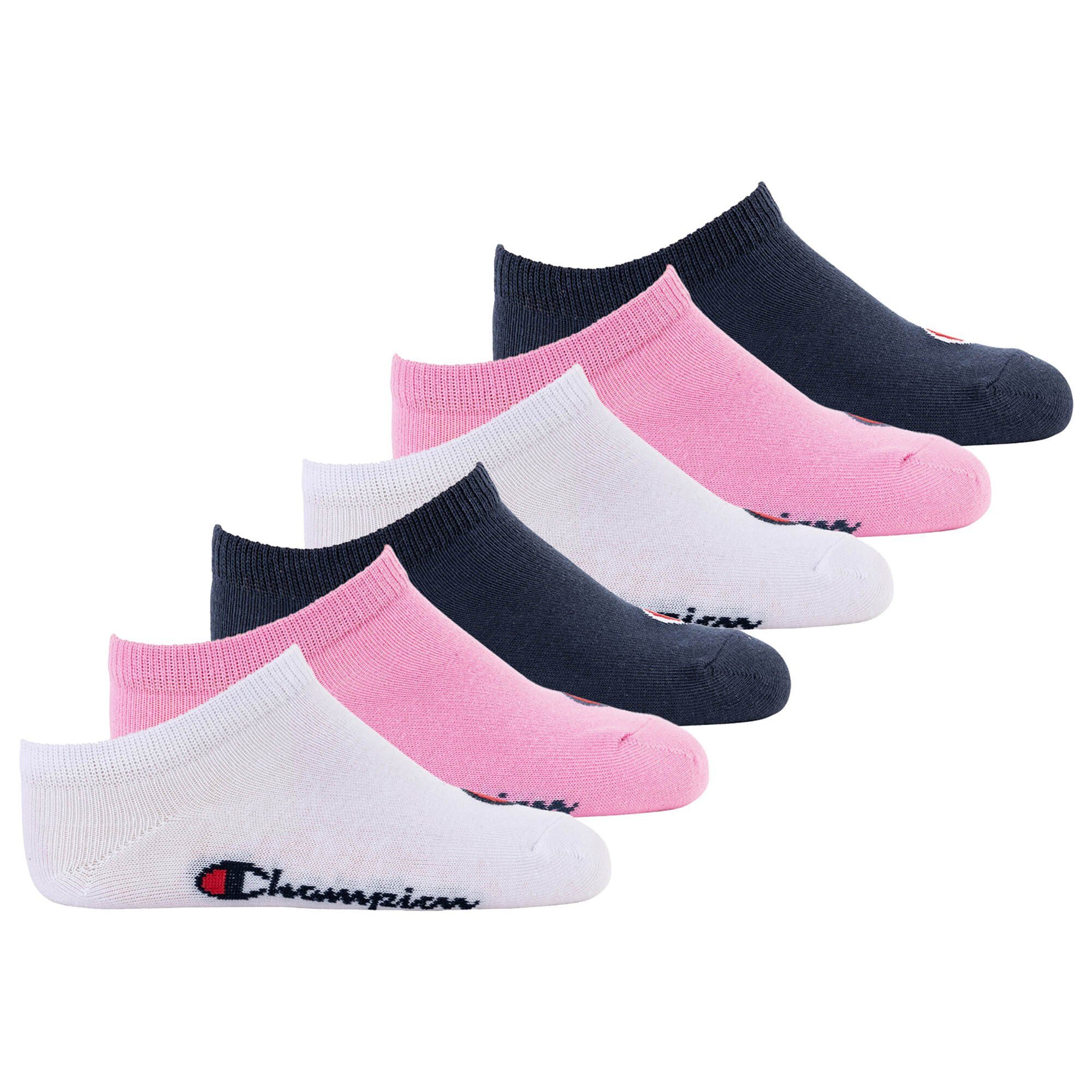 Crew Socken, Kinder einfarbig Champion Freizeitsocken Socken, 6er Pack- Pink/Weiß/Blau