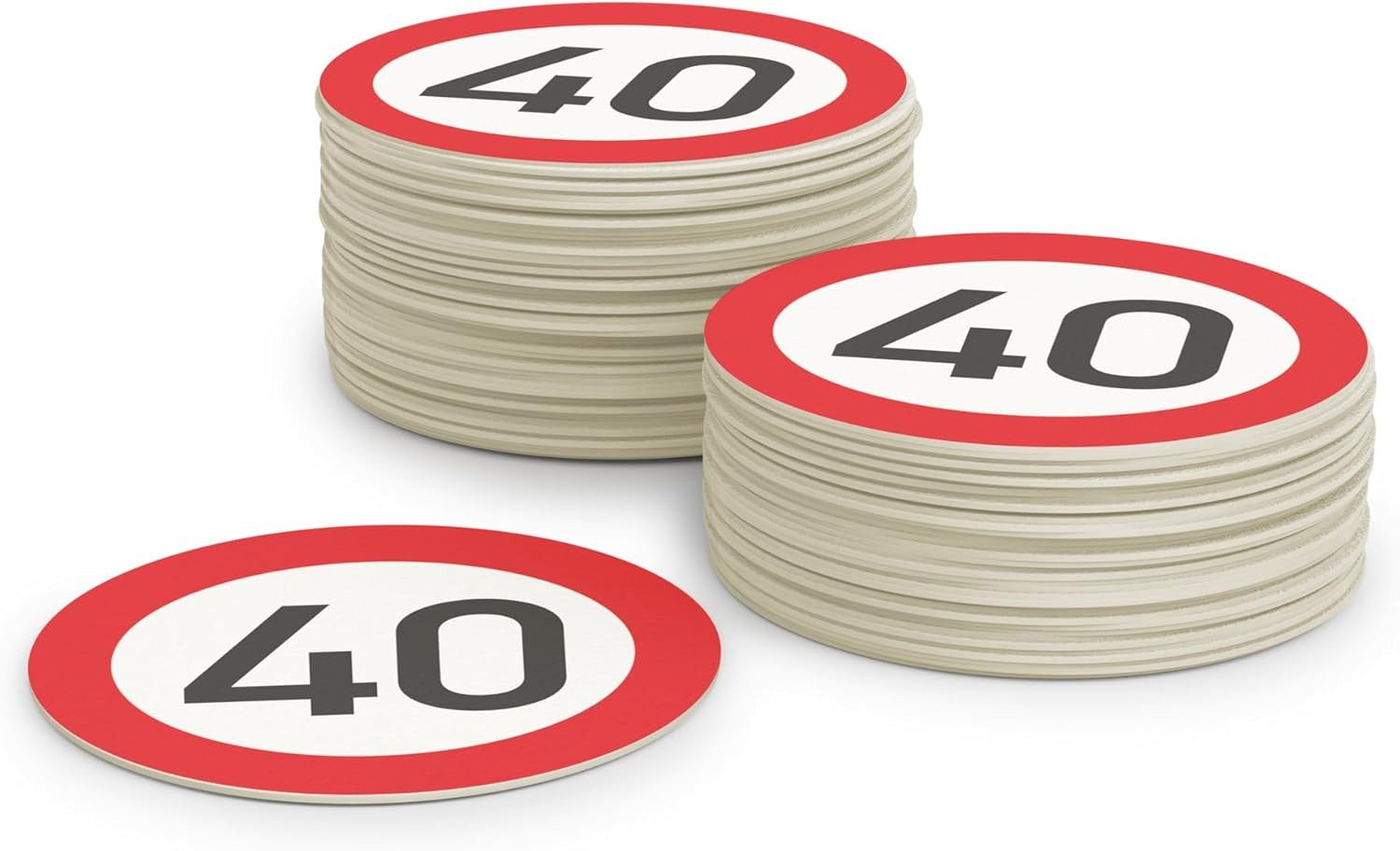 FLYERALARM Bierdeckel Verkehrsschild Design 40 I 50 Stück I Geburtstag Tischdeko, Deko Garten Runder Geburststag Minimalistisch Jubiläum Feier