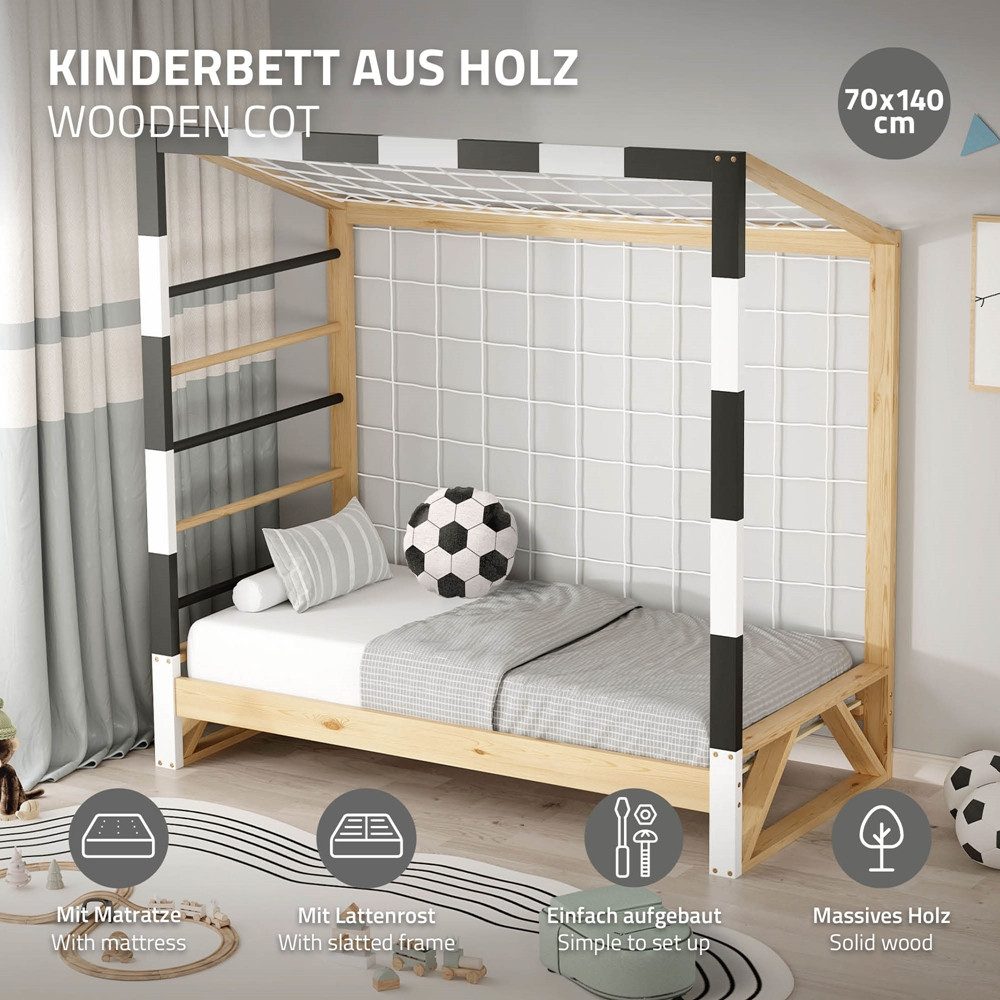 ML-DESIGN Spielbett Kinderbett Fußballtor Holzbett mit Lattenrost Kletterle günstig online kaufen