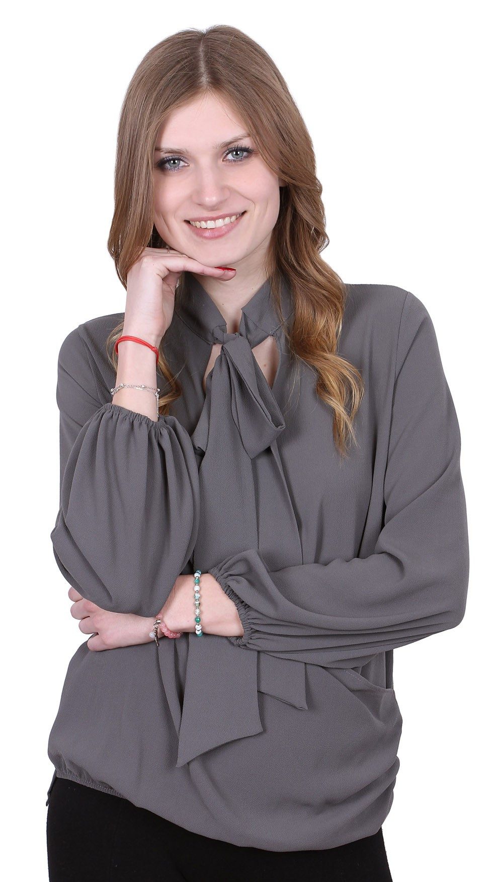 Sarcia.eu Blusentop John Zack Elegante, graue Bluse mit Schnürung S