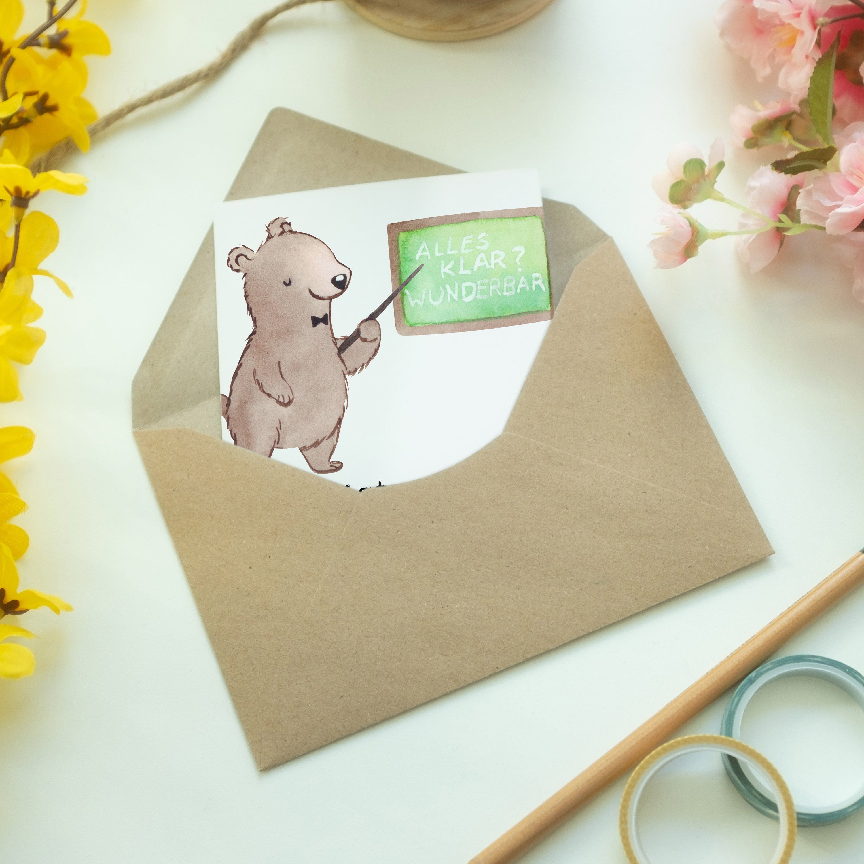 Geschenk, Panda Herz Grundschule, - - Weiß Mrs. Einladungska Grußkarte mit Mr. & Sachkundelehrer