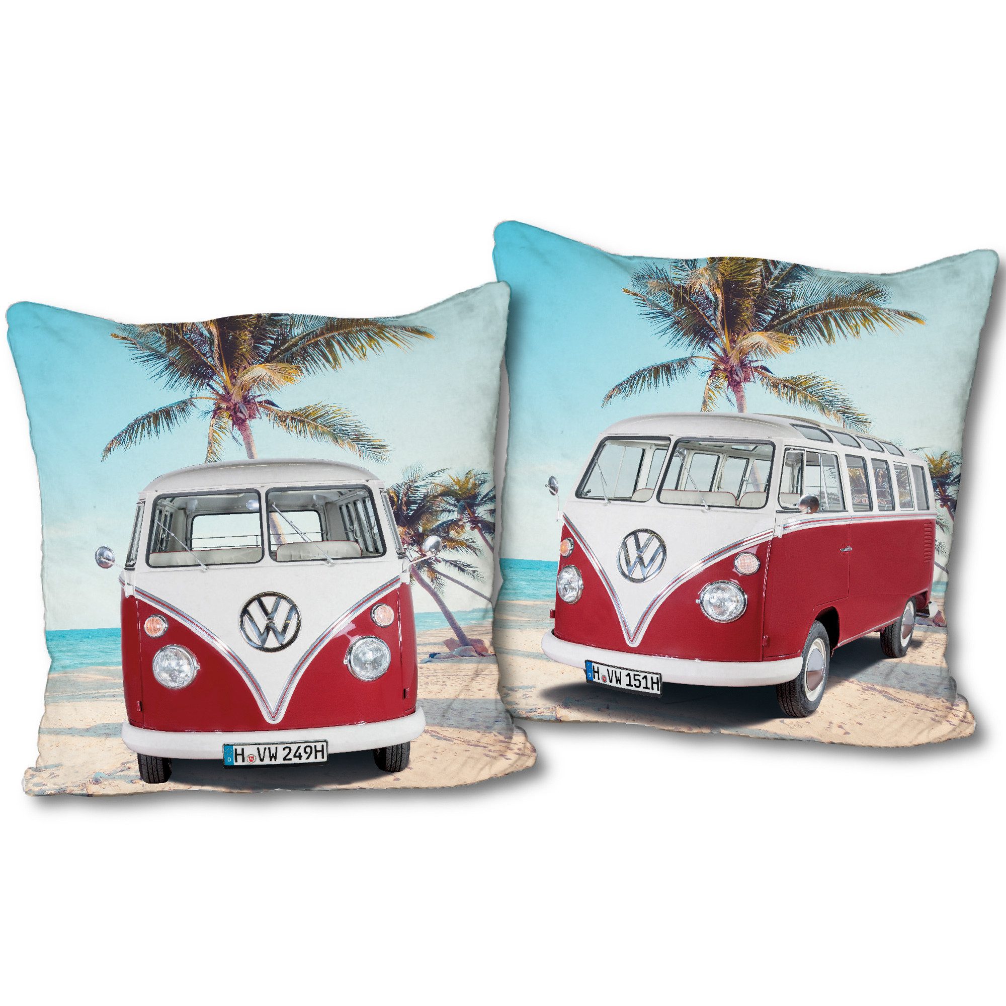 BERONAGE Dekokissen VW Volkswagen Bulli T1 Rot 40 x 40 cm Kissen pass. zur Bettwäsche 172, kuschelweich