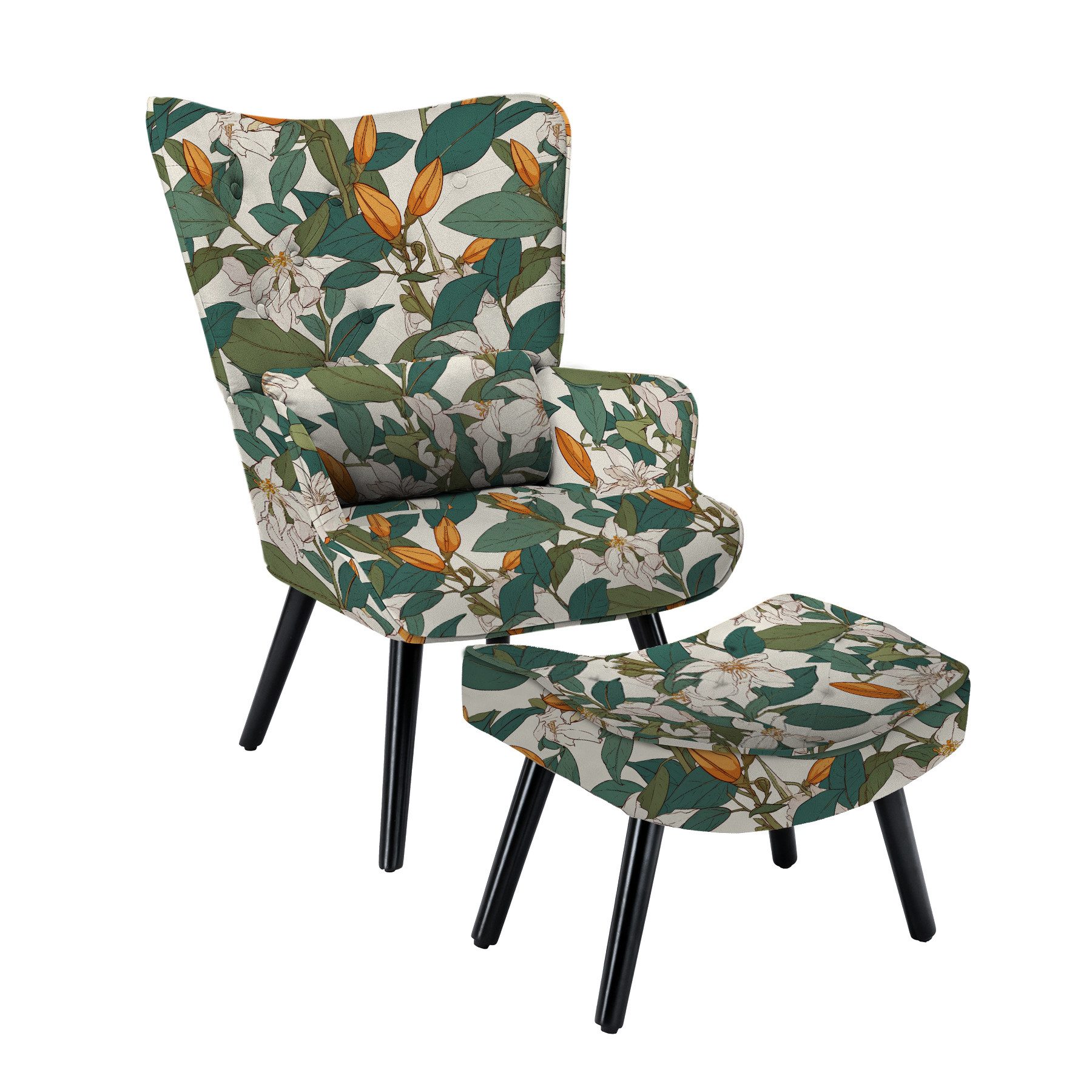 HomeMiYN Ohrensessel Relaxsessel Lehnstühle Patchwork Ohrensessel mit Hocker lesesessel, Chair