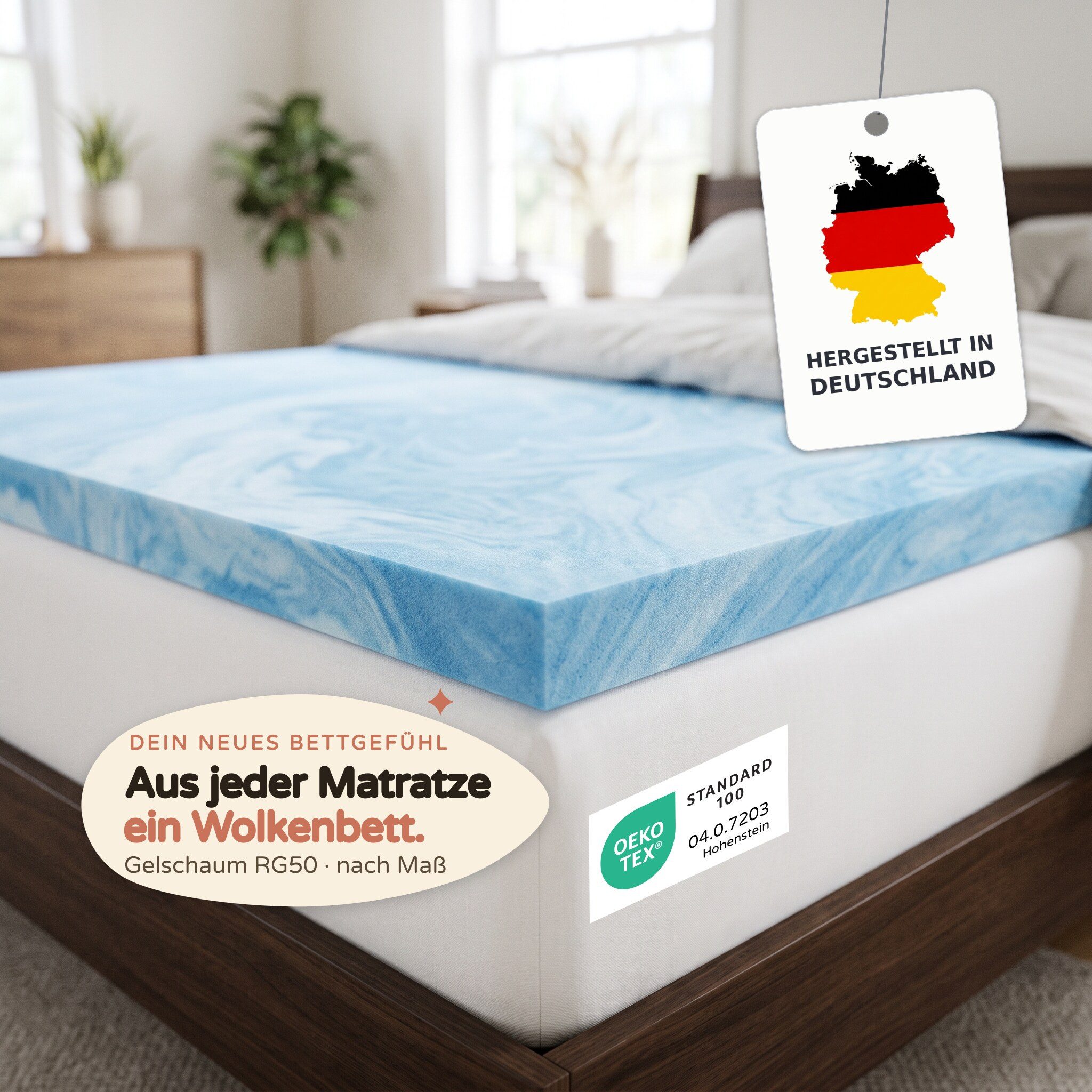 livana, Topper Gelschaum-Topper 200 cm – druckentlastend, punktelastisch, ohne Bezug, 4 cm hoch, Gelschaum