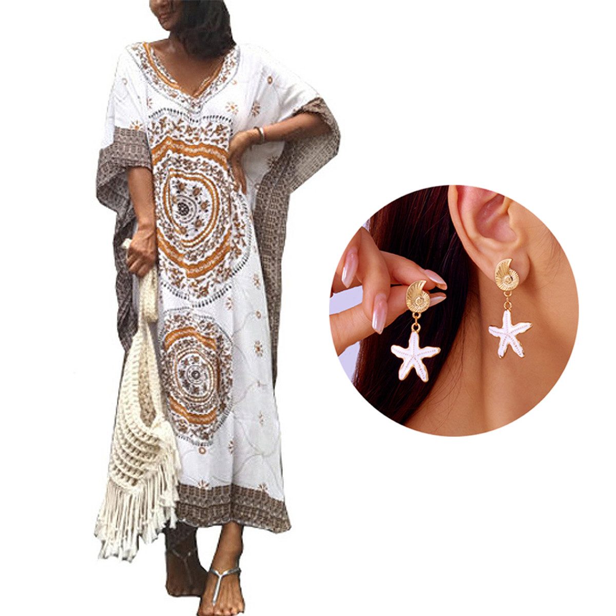 RWEUOQ Strandkleid Boho Strandkaftan aus 100 % günstig online kaufen