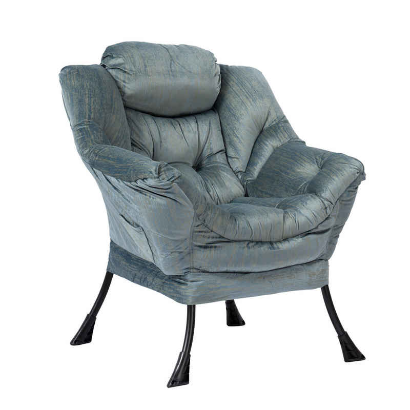 Vankel Ohrensessel Relaxsessel Sessel Chaiselongue mit Armlehnen und Taschen, seeblau/goldgrau, bis zu 120 kg Tragkraft