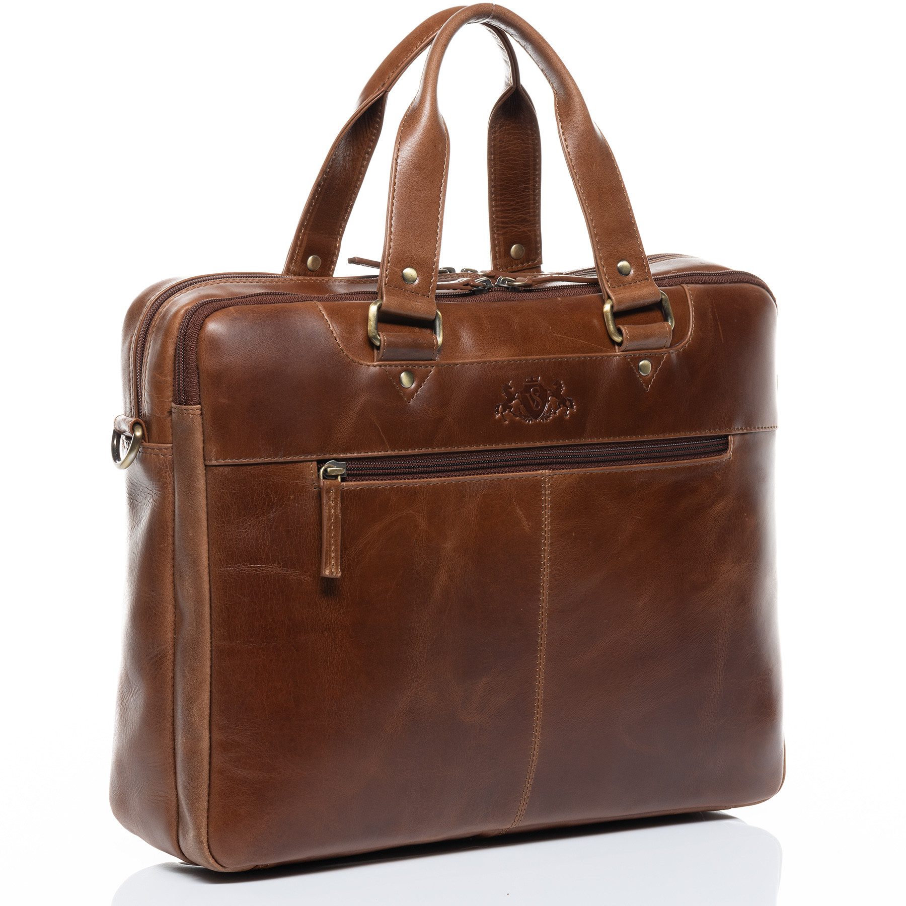 SID & VAIN Umhängetasche echt Leder Aktentasche 15 Zoll Laptop Fach braun, Laptoptasche 15 Zoll Damen Herren, Arbeitstasche Umhängetasche braun