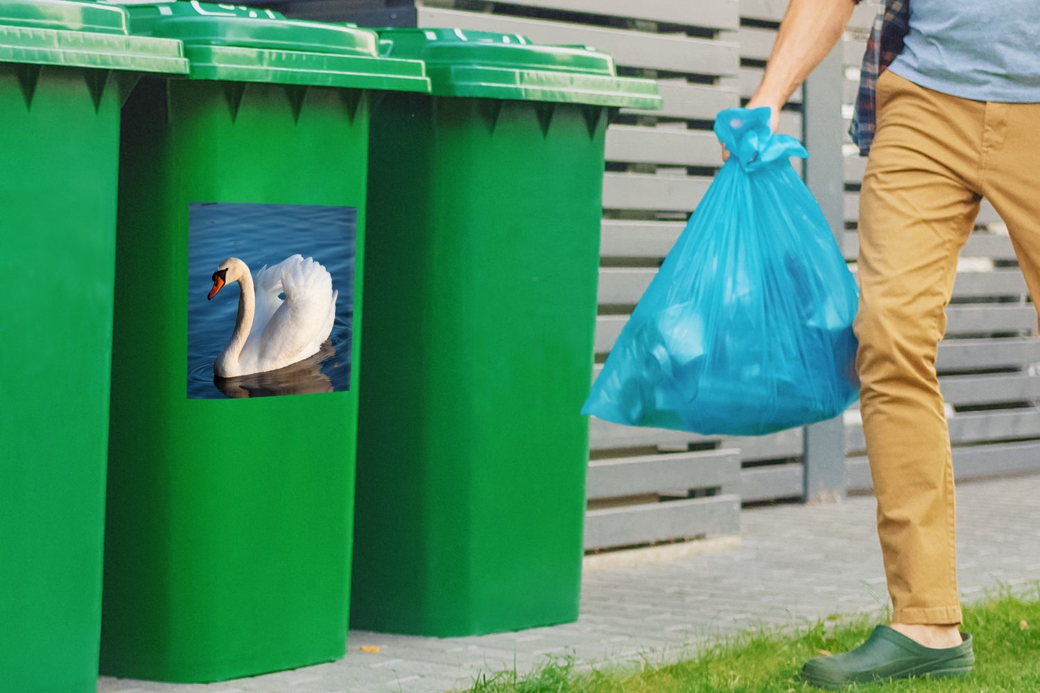 - - Mülleimer-aufkleber, Sticker, - Weiß Wasser Wandsticker St), Abfalbehälter Schwan (1 Mülltonne, MuchoWow Vogel Container,