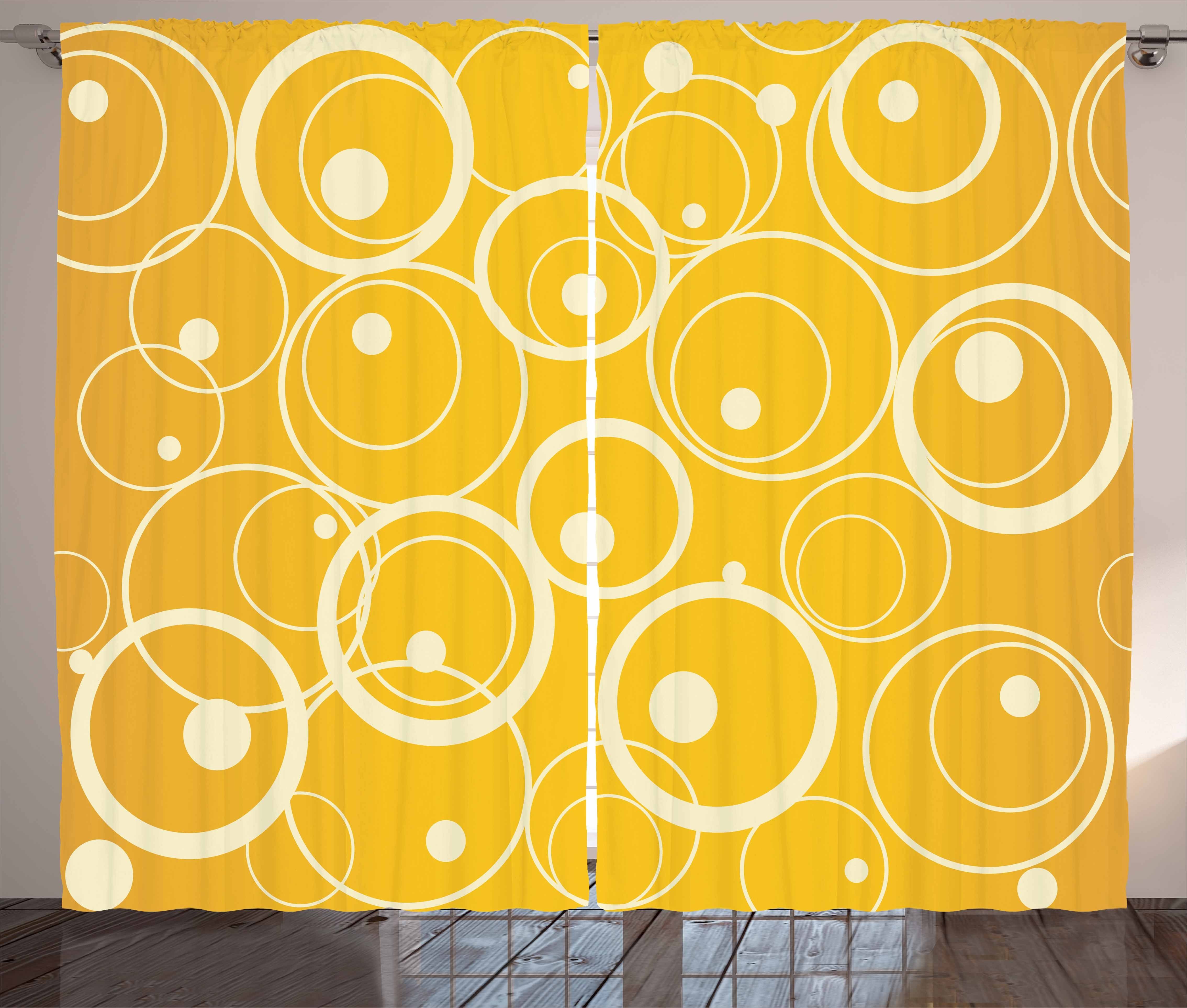 Gardine Schlafzimmer Punkte und Schlaufen Weinlese-Gelb mit Kreise und Haken, Vorhang Abakuhaus, Kräuselband