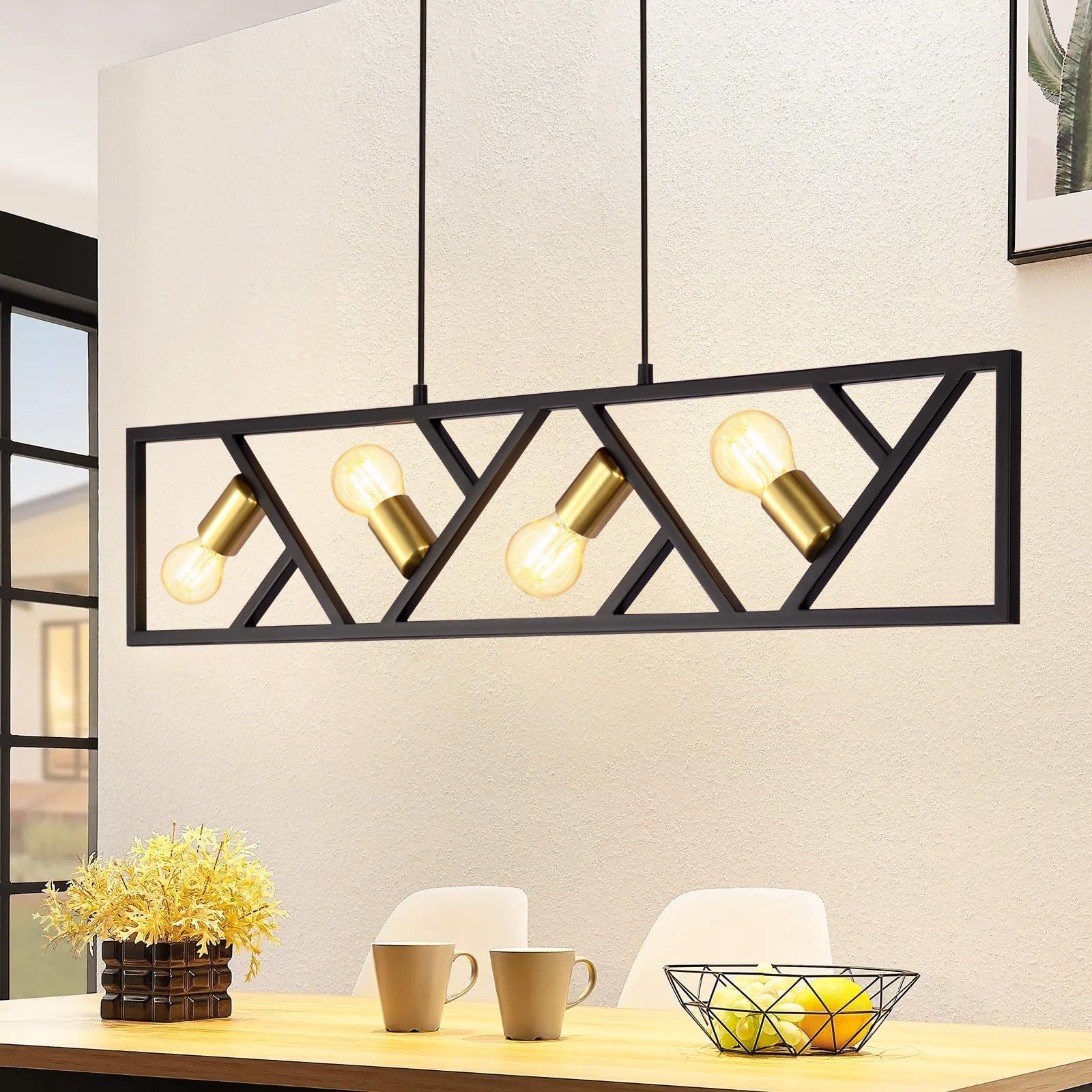 Nettlife Pendelleuchte Esszimmer vintage Schwarz Industrial Hängelampe 4 Flammig E27, Höhenverstellbar, LED wechselbar, für Wohnzimmer Schlafzimmer Arbeitszimmer Küche