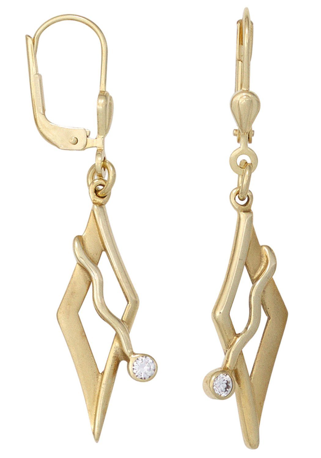 JOBO Paar Ohrhänger Ohrringe mit Zirkonia, 375 Gold, Die Ohrringe sind aus  teilmattiertem 375 Gelbgold gefertigt