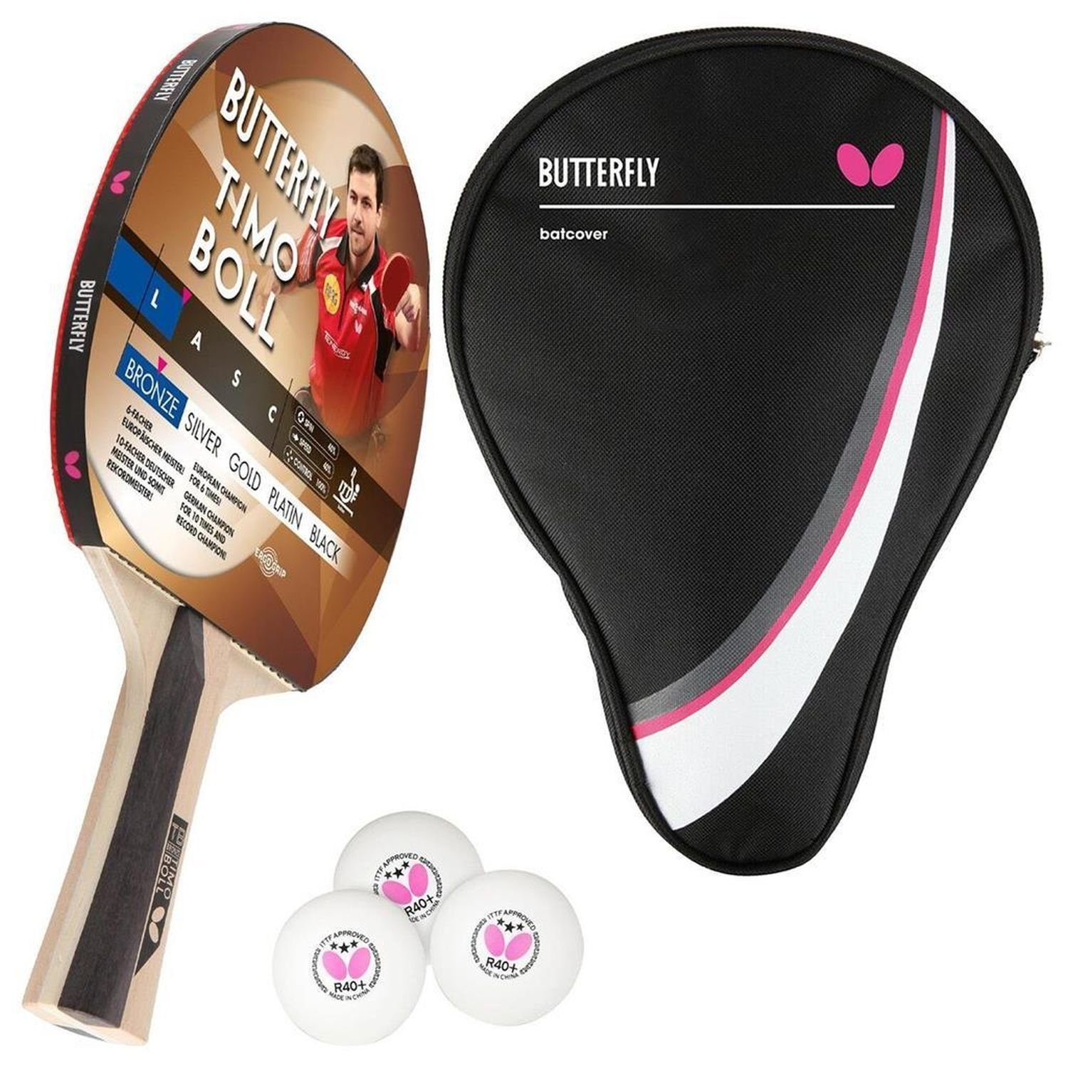 Tischtennisschläger 1x Timo Boll Bronze 85011 + Drive Case 1 + Bälle