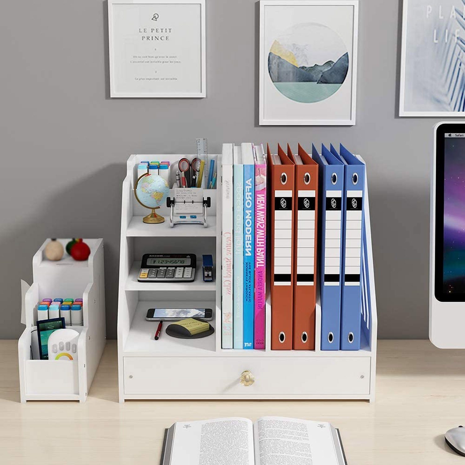 zggzerg Bücherregal weiß, Schreibtisch-Organizer, für Schublade mit Zuhause, Büro