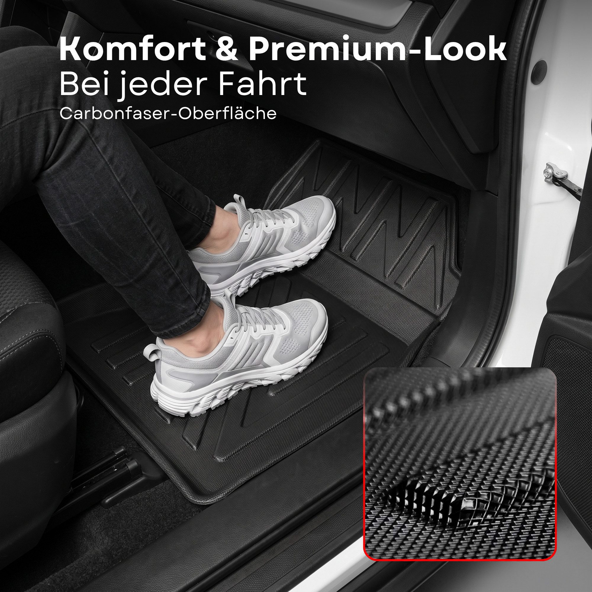 fussmattenprofi.com Auto-Fußmatte 3D Auto Fussmatten passend für Skoda Kamiq 2019-2026 Carbon-Optik (1 St), für Skoda Skoda Kamiq – Bild 4 von 5