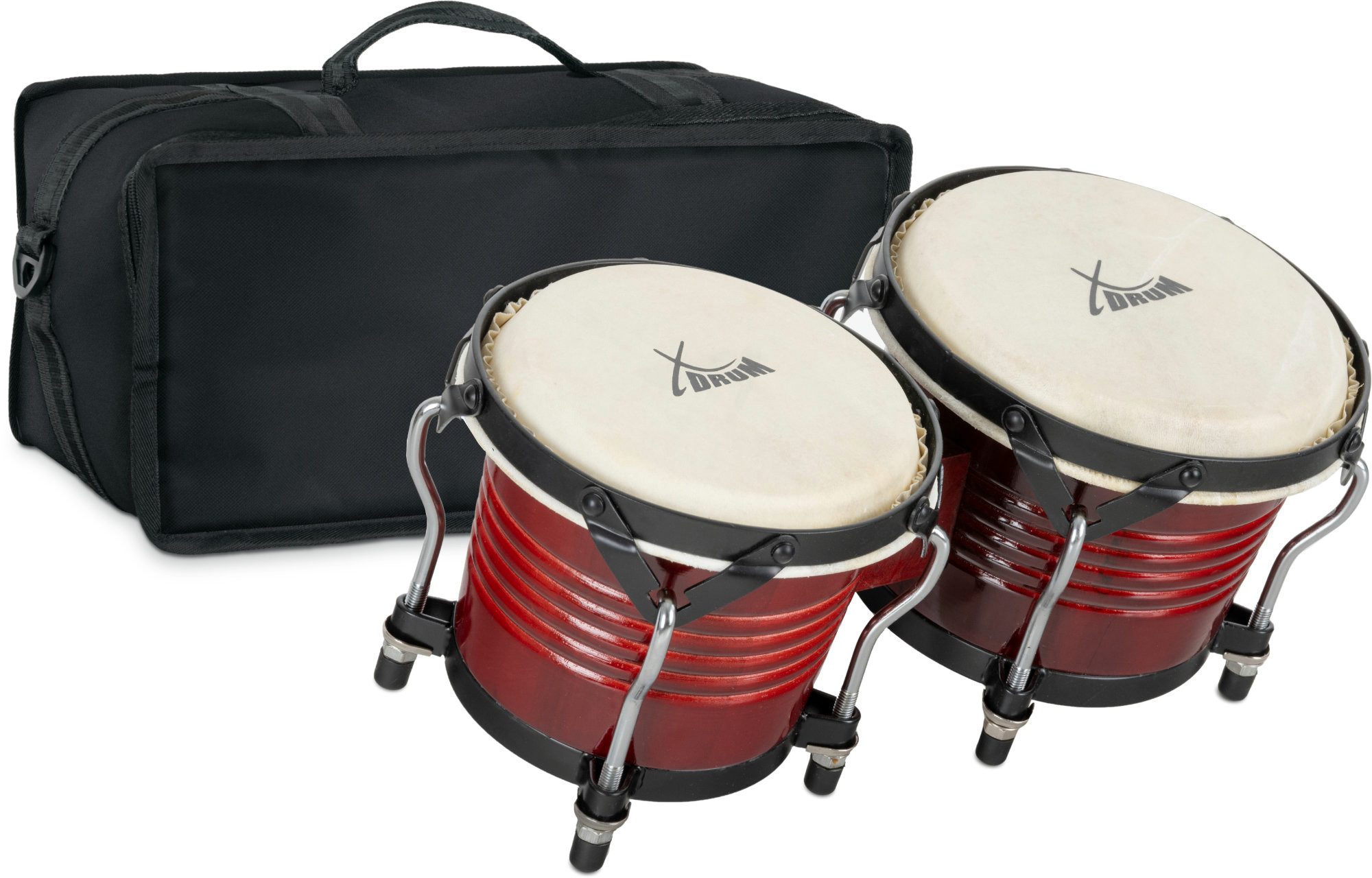 XDrum Bongo Pro - 6,5" Macho und 7,5" Hembra,Spar-Set, inkl. Tasche, mit stimmbaren Naturfellen - Holz: Birke