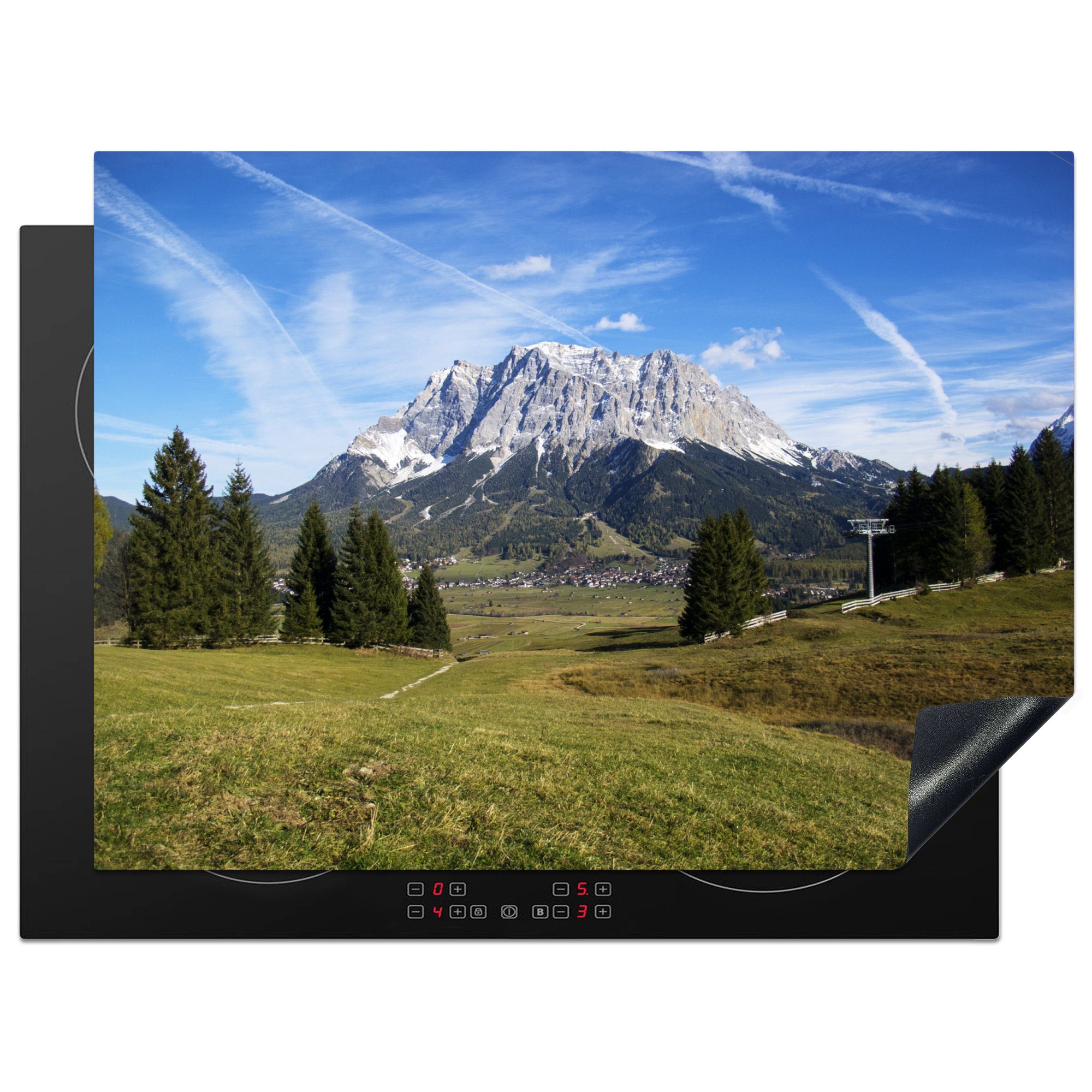 MuchoWow Herdblende-/Abdeckplatte Berg Zugspitze in Österreich, Vinyl, (1 tlg), 70x52 cm, Mobile Arbeitsfläche nutzbar, Ceranfeldabdeckung