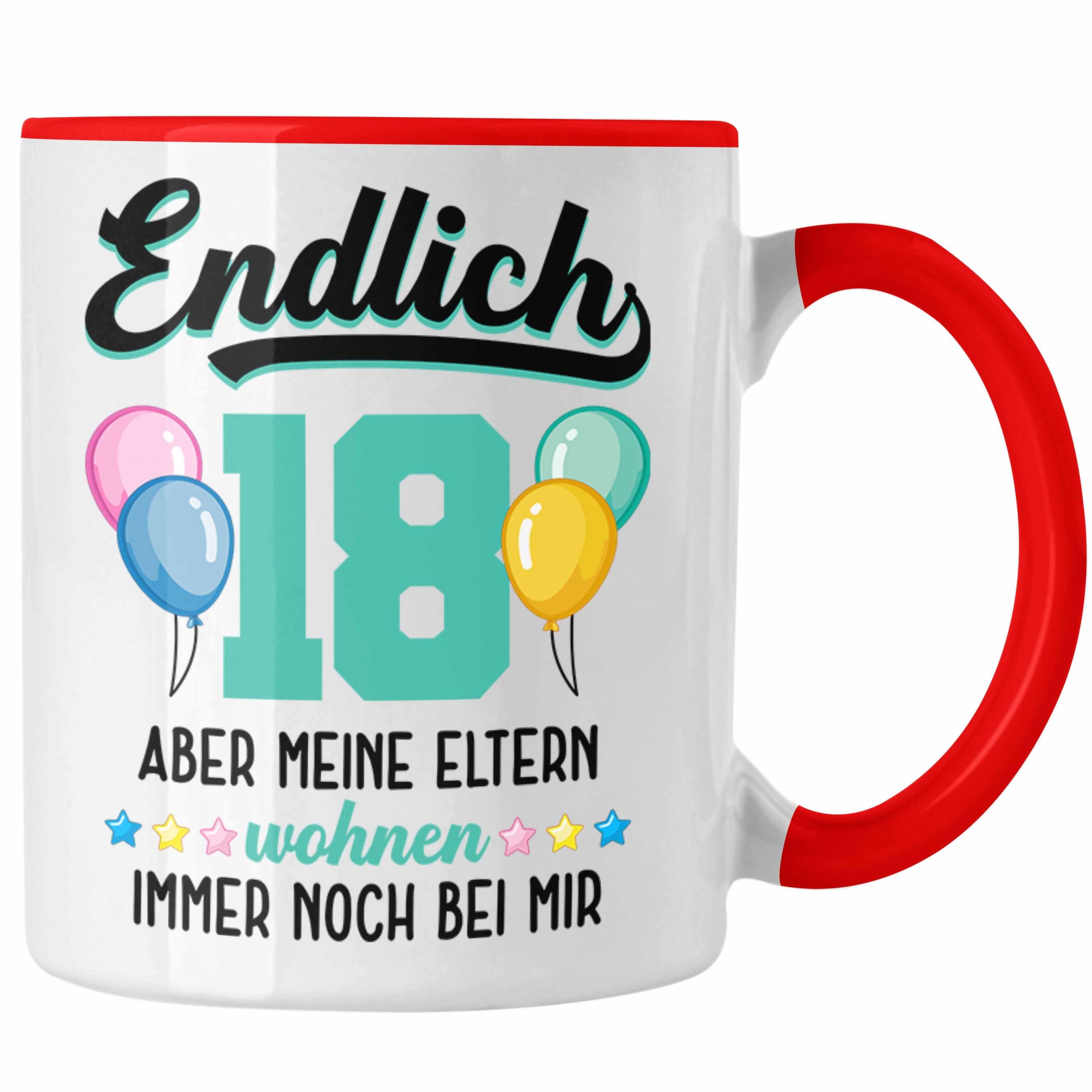 Trendation Tasse Trendation - 18. Geburtstag Tasse Geschenk Mädchen Jungen Geschenkidee Lustig Spruch 18 Geschenke Geschenkideen zum 18 Bday 18er Erwachsen Rot