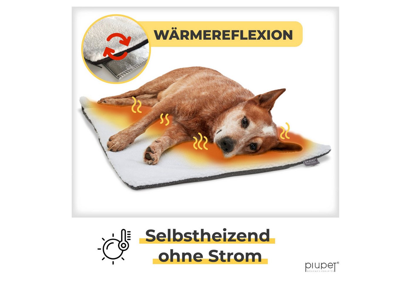 Thumbnail - Piupet Tierdecke Selbstheizende Decke Hund I 90x60cm I Heizdecke ohne Strom, Vlies aus 100% Polyester