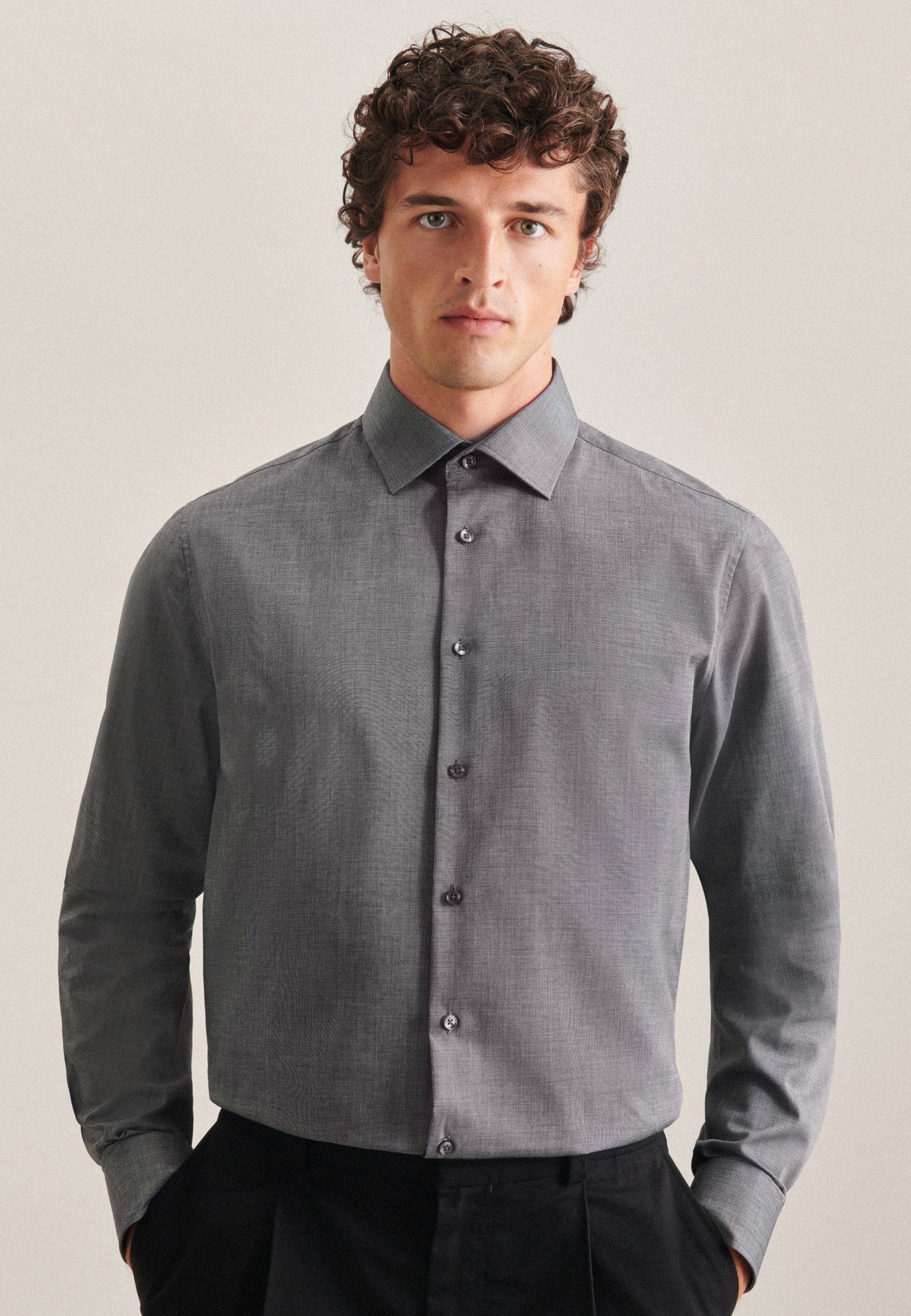 seidensticker Businesshemd Shaped Shaped Extra langer Arm Kentkragen Uni Grau